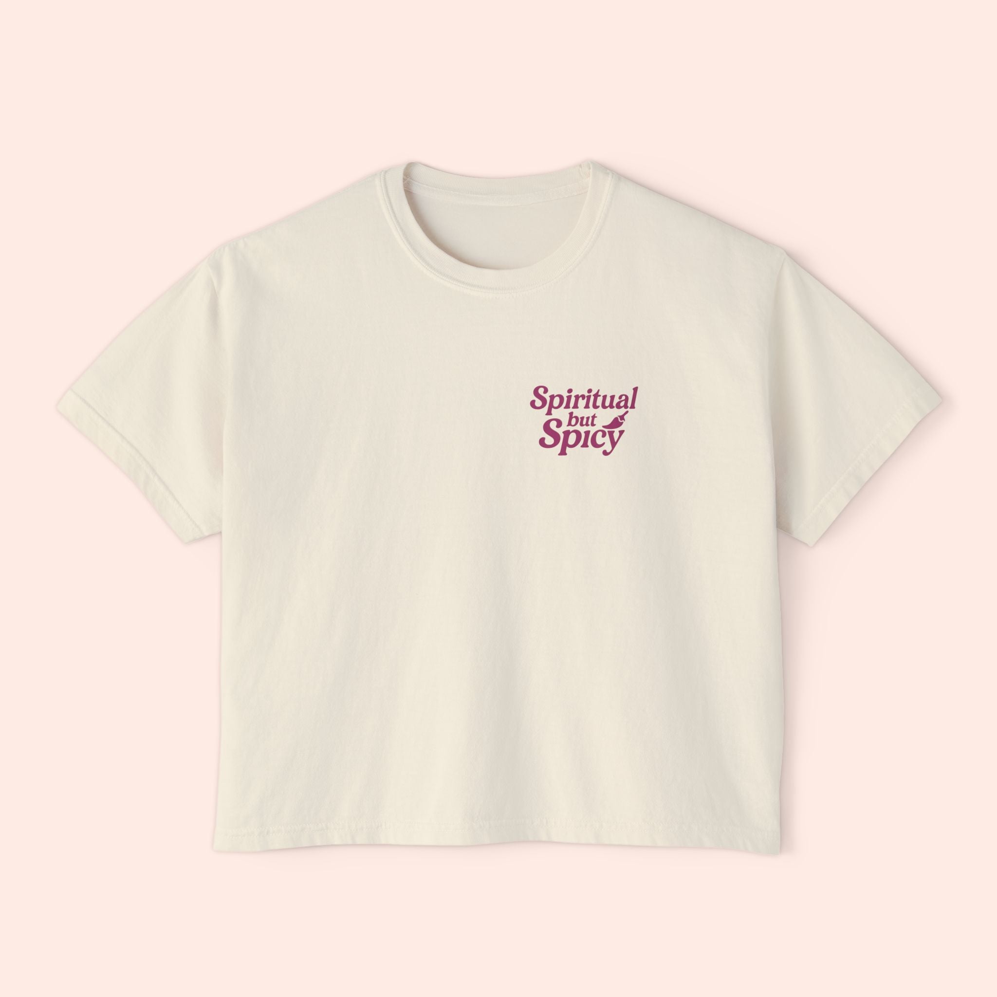Spiritual but Spicy – Retro Mini Print Boxy T-Shirt