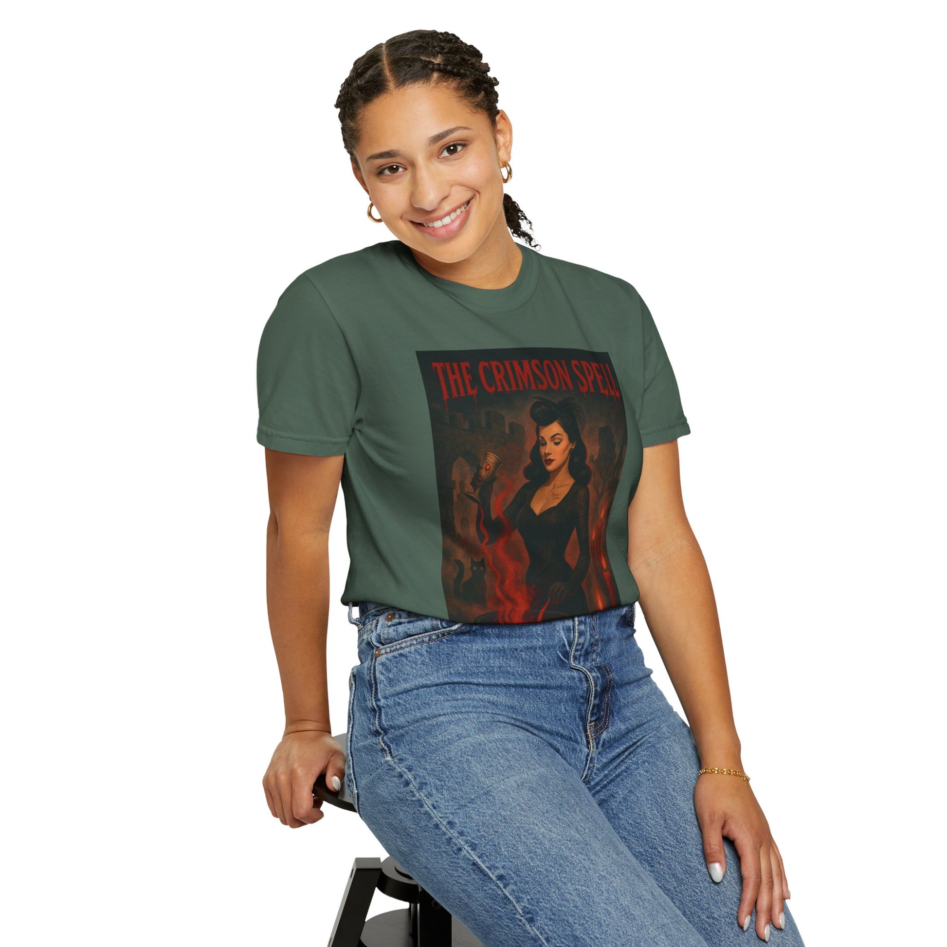 The Crimson Spell Halloween Unisex T-Shirt – Retro Witch Graphic Tee, Vintage Horror Spooky Top,  Scary Season Shirt - Madame Soulière