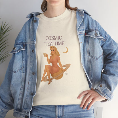 Cosmic Tea Time 111 Unisex T-Shirt – Retro Vintage Graphic Tee, Angel Number Shirt, Spiritual Pin Up Top, Unisex Cosmic Vibes Tee - Madame Soulière