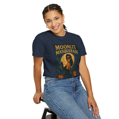 Moonlit Masquerade Halloween Unisex T-Shirt – Retro Vintage Masquerade Ball Graphic Tee, Spooky Horror Top - Madame Soulière