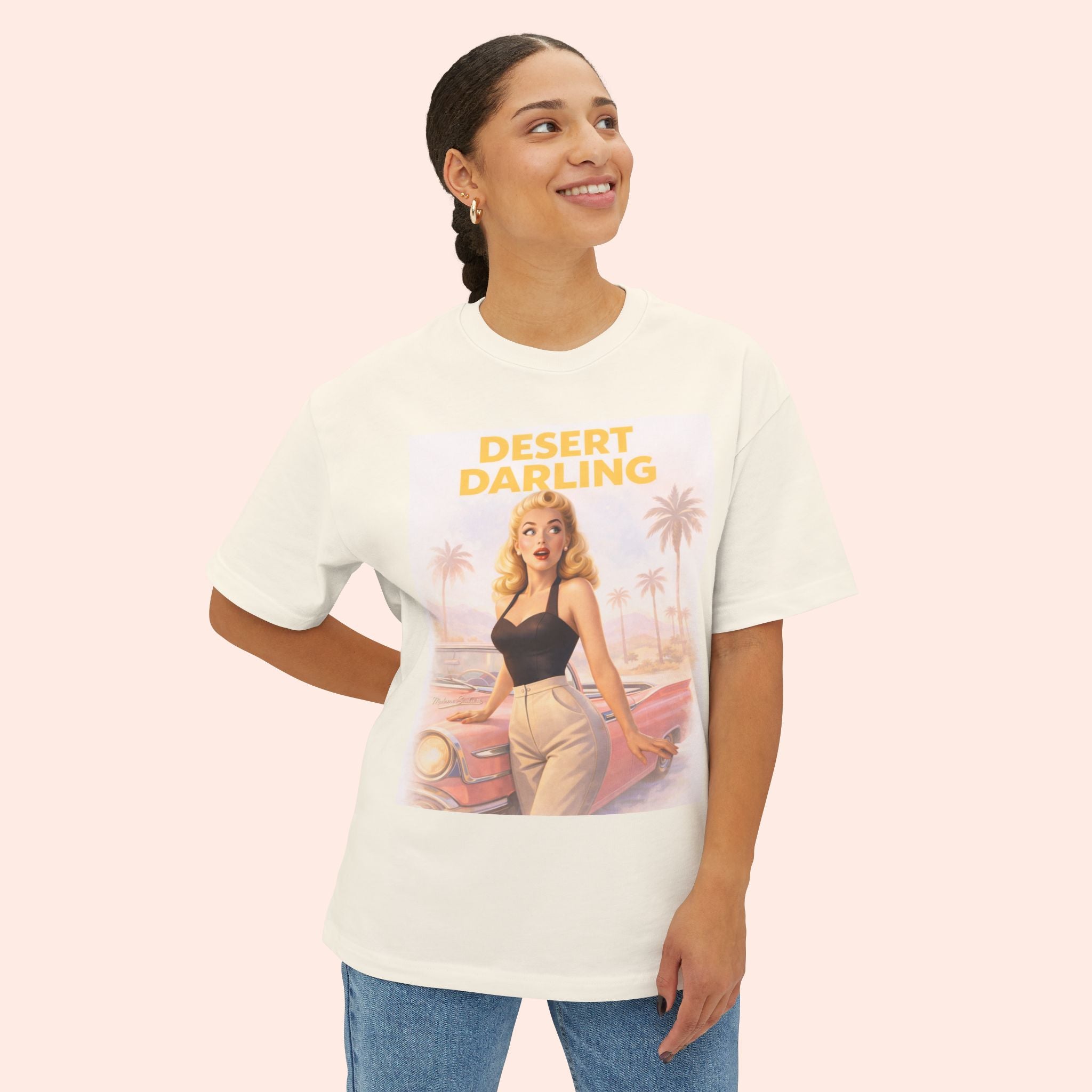 Desert Darling – Retro Pin-Up Graphic Long Boxy T-Shirt