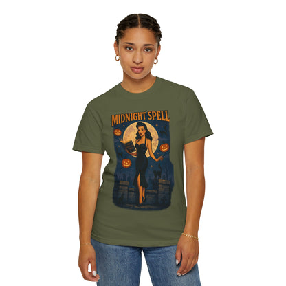 Midnight Spell Halloween Unisex T-Shirt – Retro Witch Graphic Tee, Vintage Spooky Horror Top, Scary Season Shirt - Madame Soulière