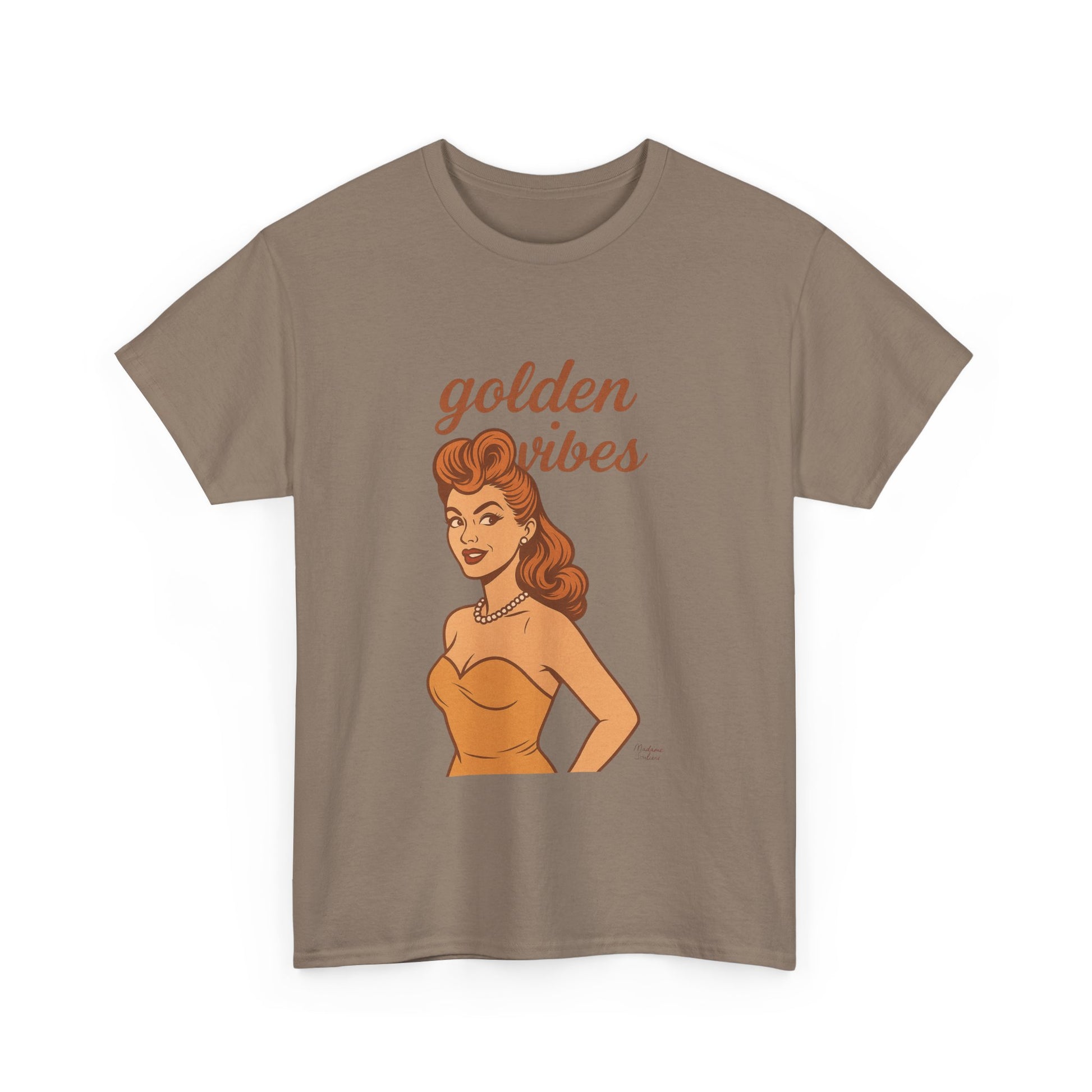 Golden Vibes – Retro Pin-Up Graphic Tee | Unisex Vintage Aesthetic T-Shirt - Madame Soulière