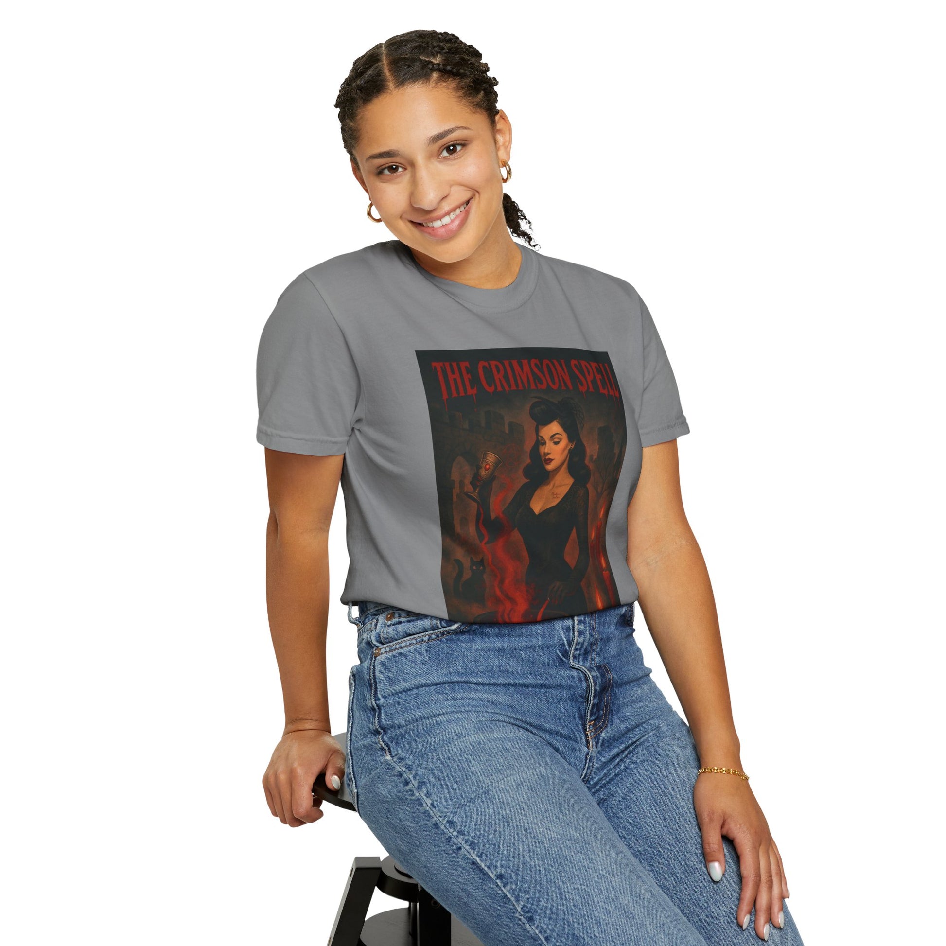 The Crimson Spell Halloween Unisex T-Shirt – Retro Witch Graphic Tee, Vintage Horror Spooky Top,  Scary Season Shirt - Madame Soulière