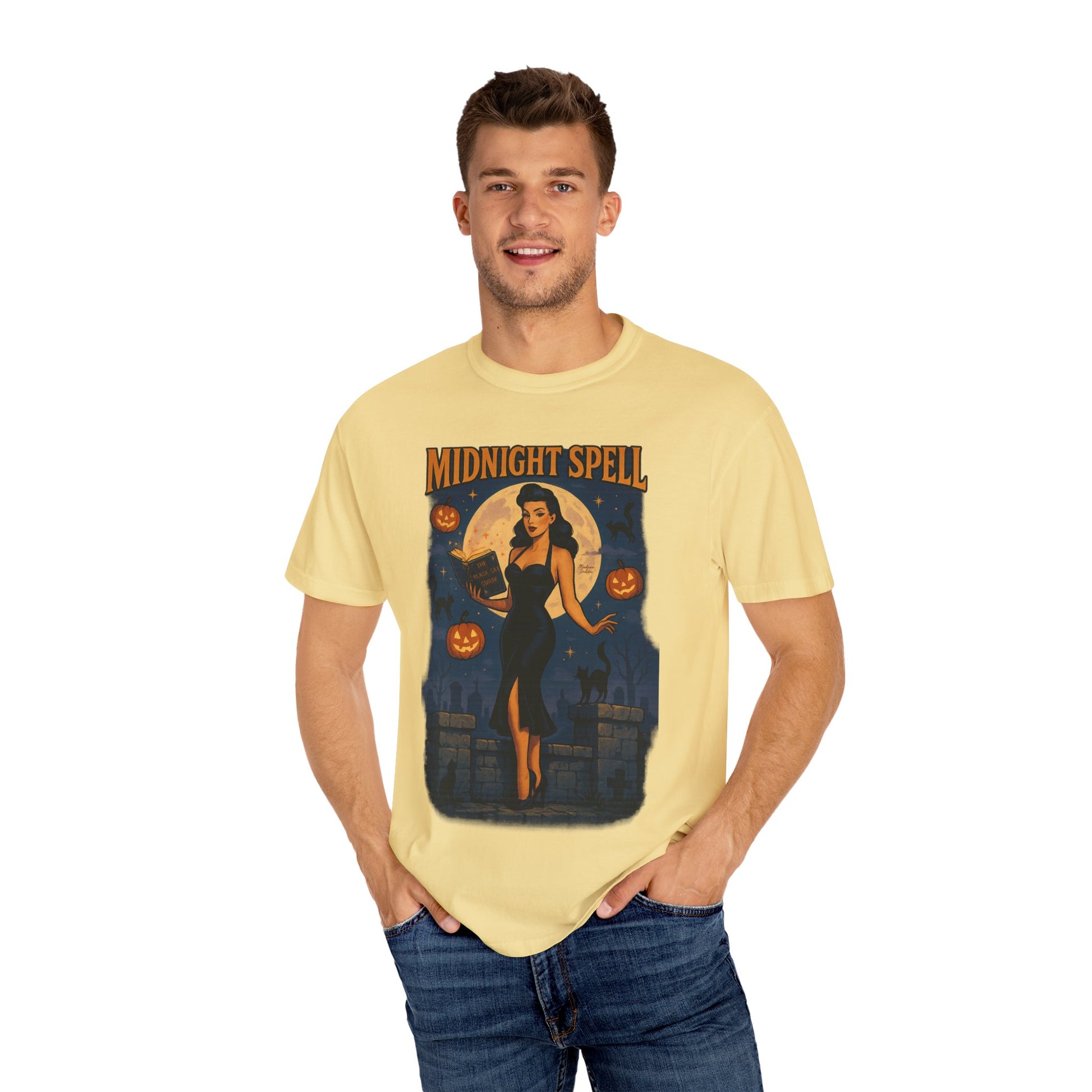 Midnight Spell Halloween Unisex T-Shirt – Retro Witch Graphic Tee, Vintage Spooky Horror Top, Scary Season Shirt - Madame Soulière