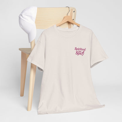 Spiritual but Spicy Unisex T-Shirt – Retro Mini Slogan Tee, Vintage Inspired Graphic Top, Feminine Statement Shirt - Madame Soulière