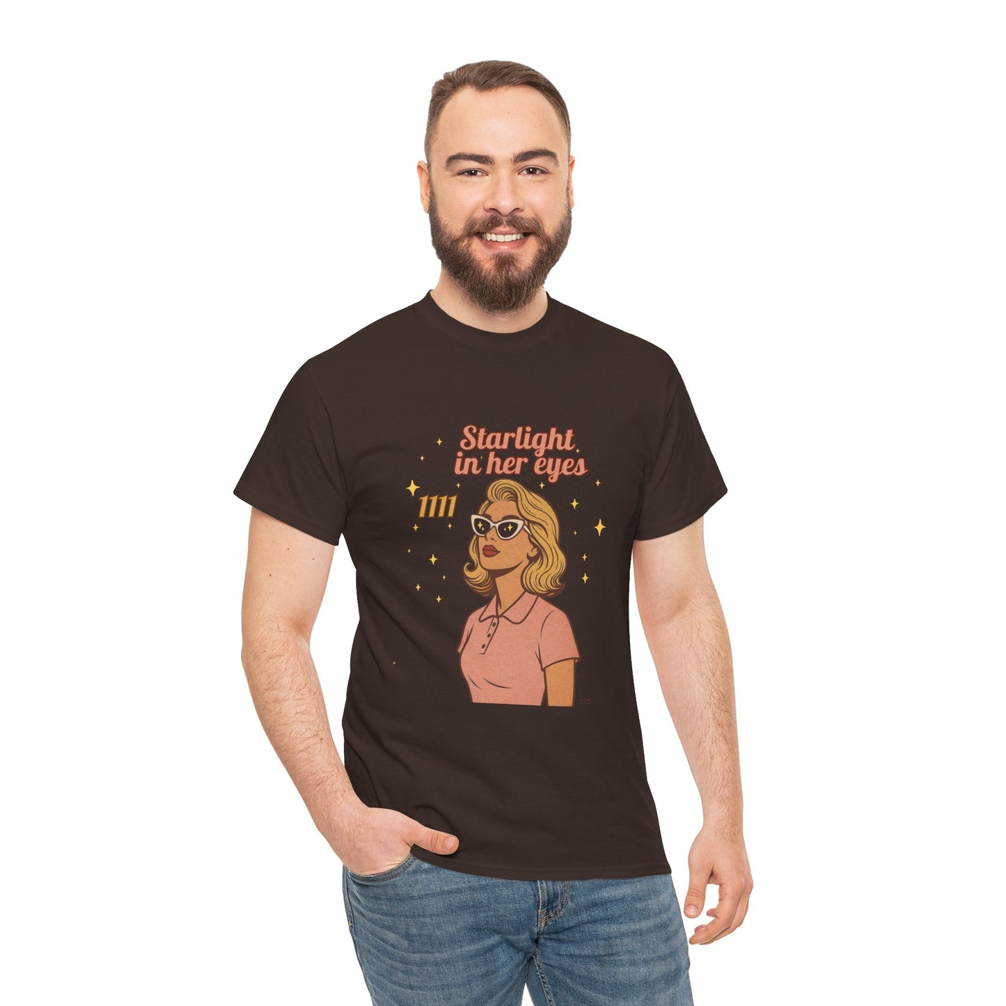 Starlight in Her Eyes – 1111 Angel Number Retro T-Shirt | Unisex Spiritual Vintage Tee - Madame Soulière