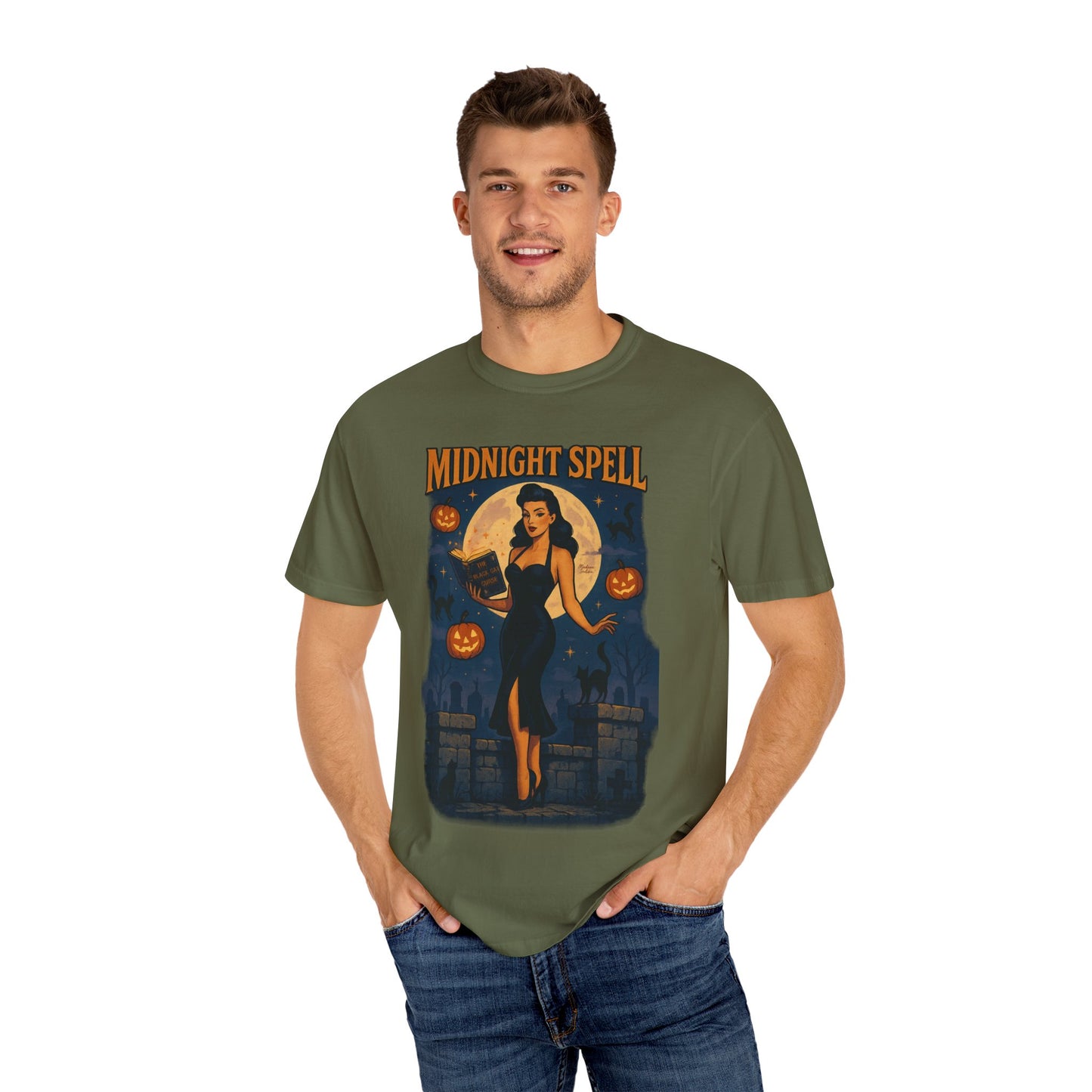Midnight Spell Halloween Unisex T-Shirt – Retro Witch Graphic Tee, Vintage Spooky Horror Top, Scary Season Shirt - Madame Soulière