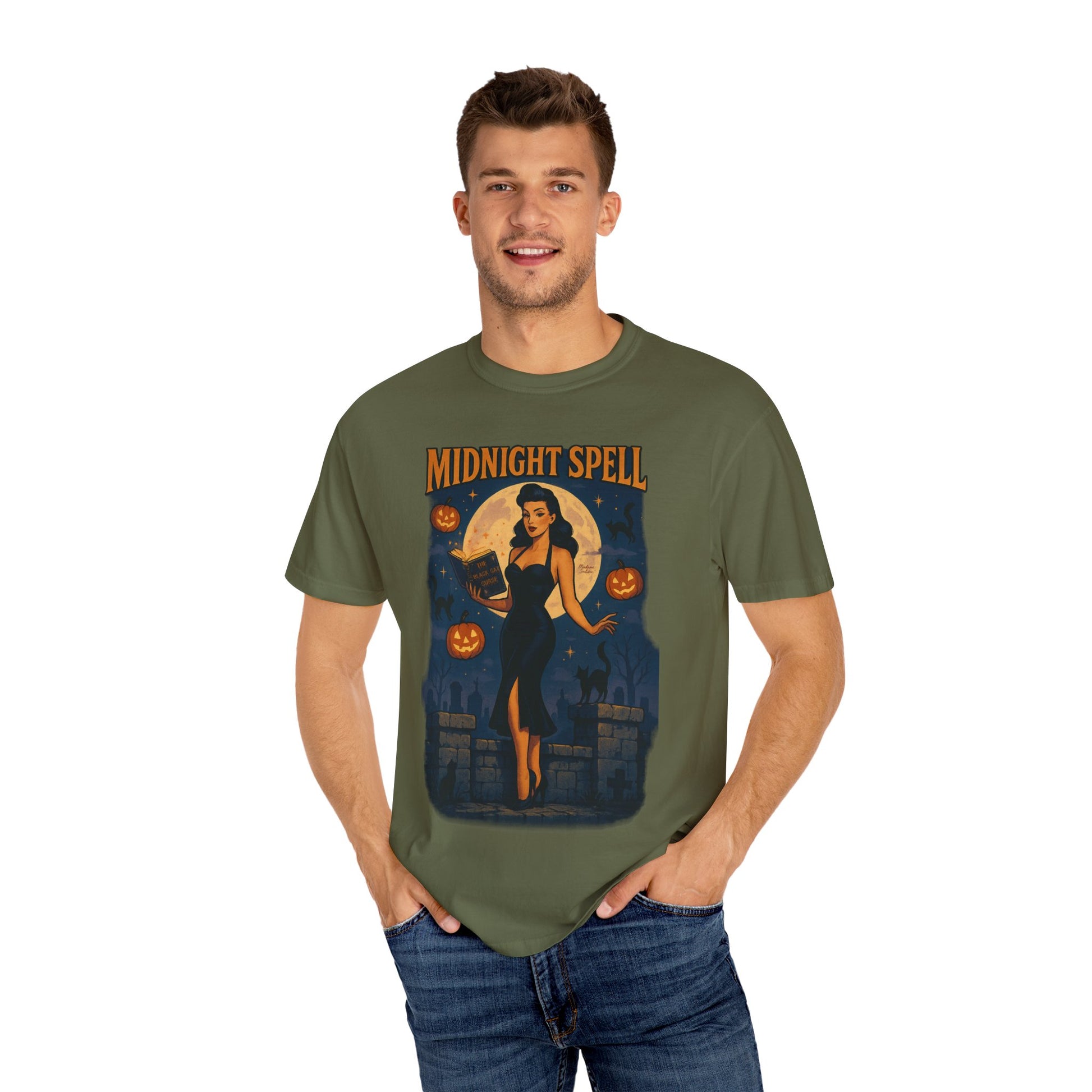 Midnight Spell Halloween Unisex T-Shirt – Retro Witch Graphic Tee, Vintage Spooky Horror Top, Scary Season Shirt - Madame Soulière