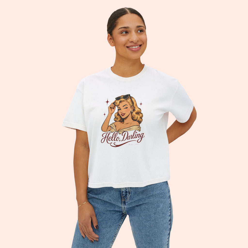 Hello Darling - Retro Pin-Up Graphic Boxy T-Shirt