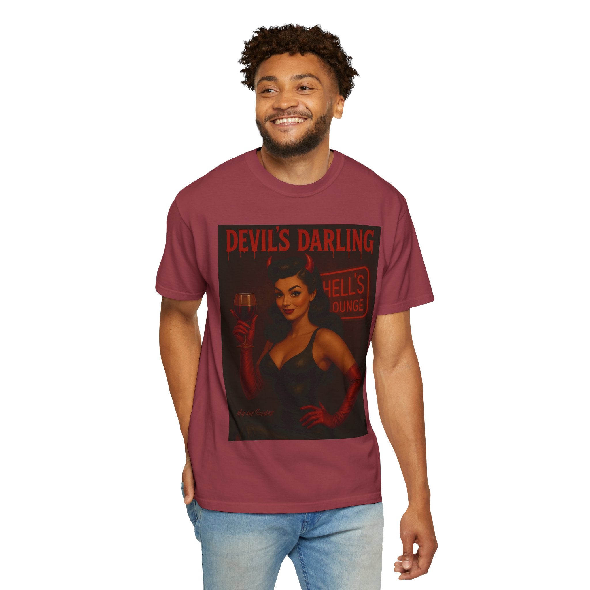 Devil’s Darling – Retro Pin-Up Devil Unisex T-Shirt