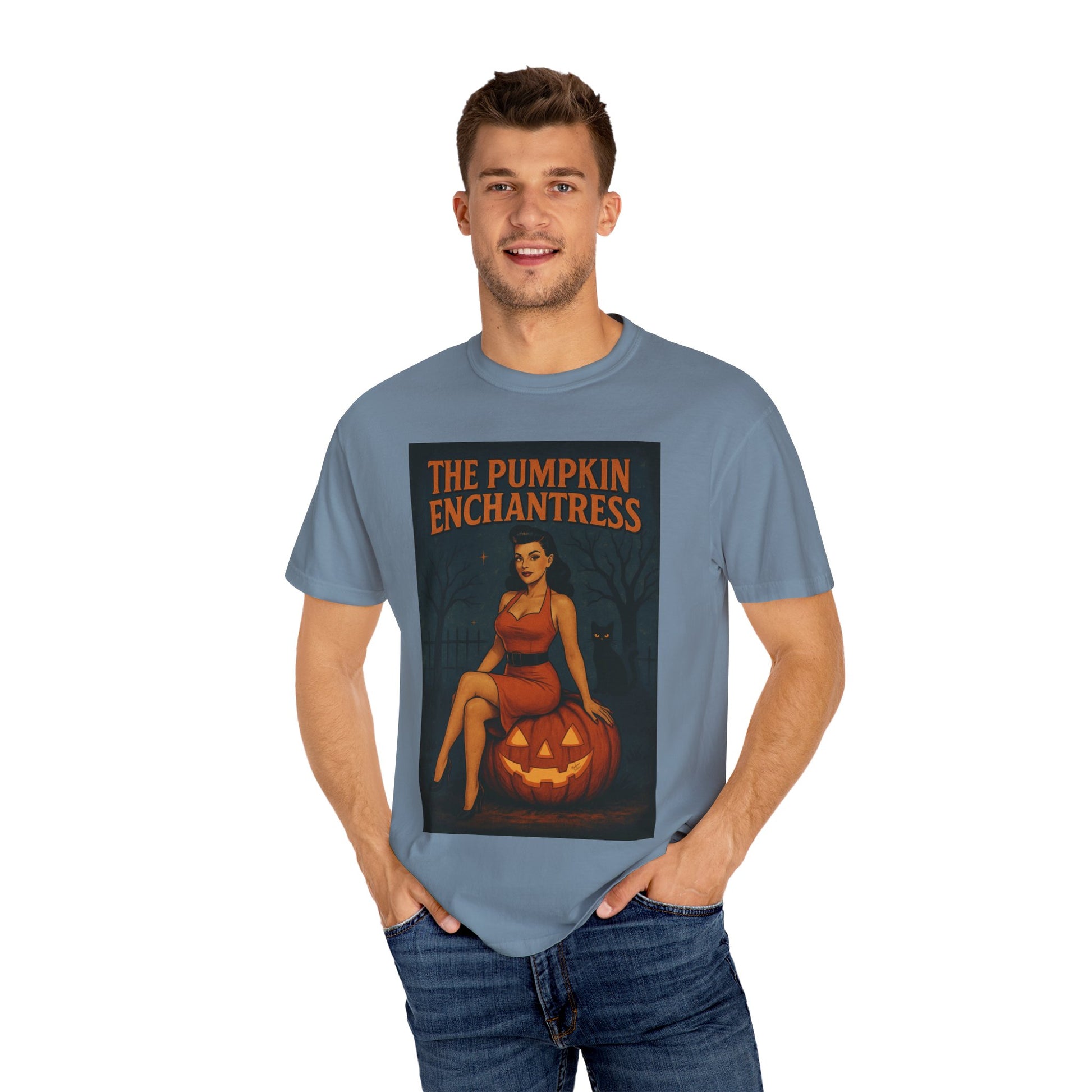 The Pumpkin Enchantress Halloween Unisex T-Shirt – Retro Witch Graphic Tee, Vintage Pumpkin Horror Top, Spooky Unisex Scary Season Shirt - Madame Soulière
