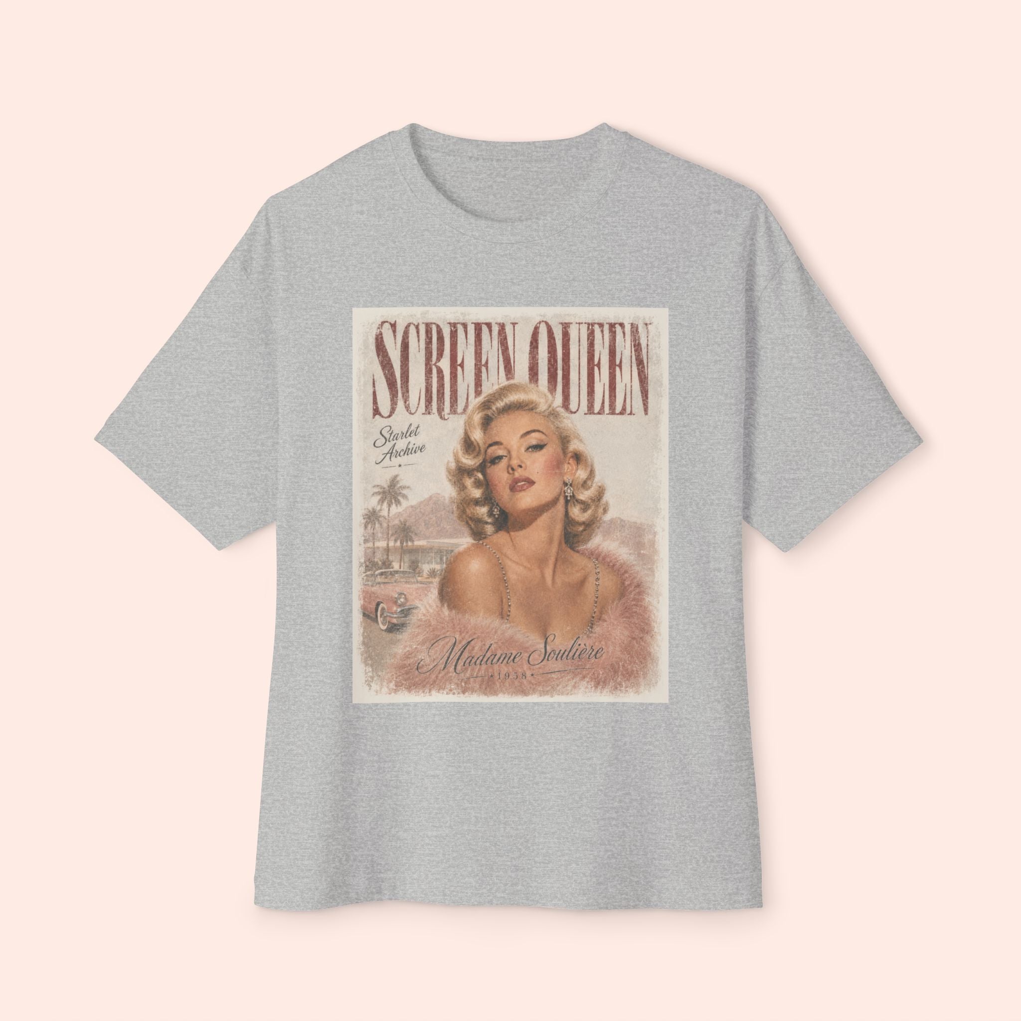Screen Queen Long Boxy Shirt – Vintage 1950s Palm Springs Graphic Tee