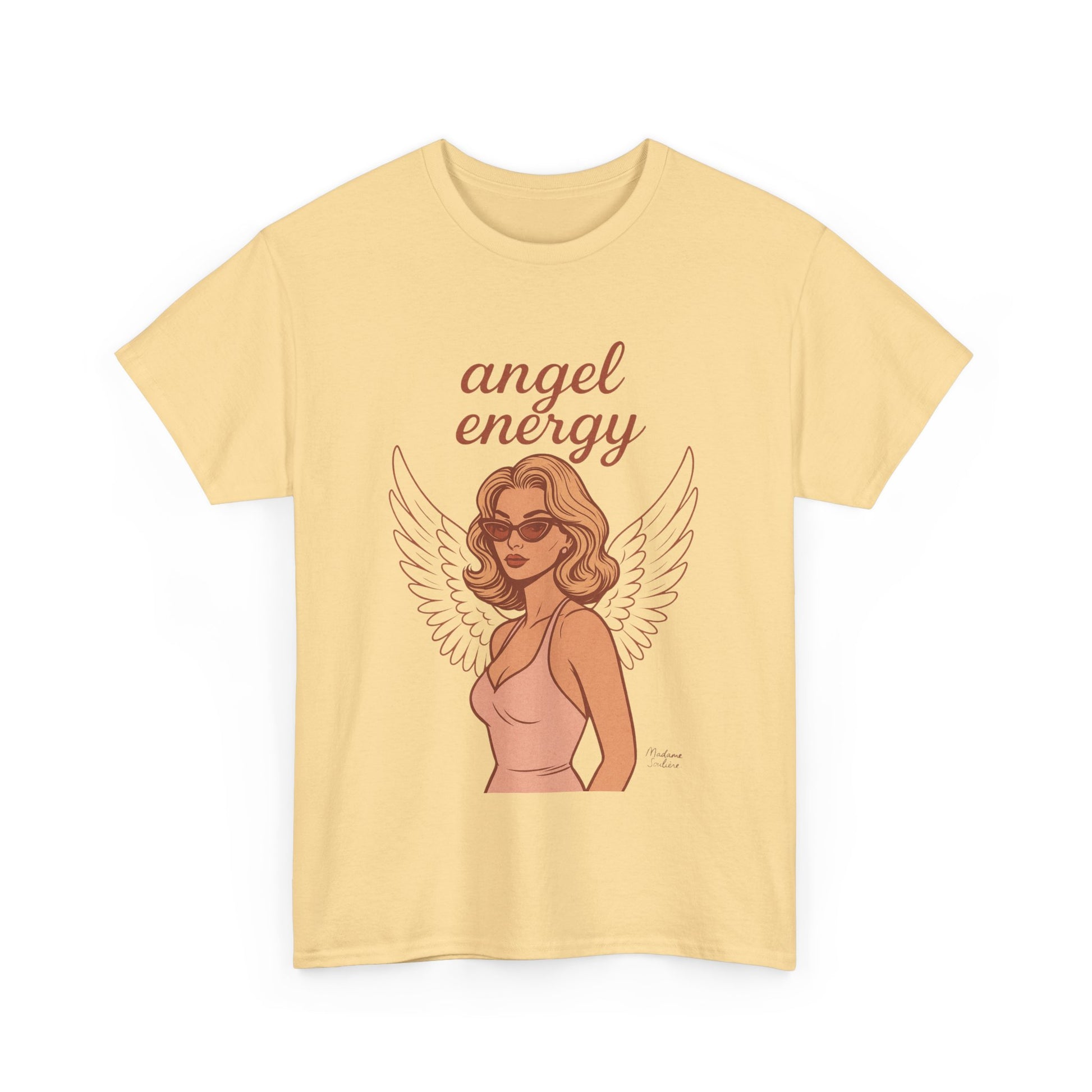 Angel Energy Unisex T-Shirt – Vintage Retro Graphic Tee, Spiritual Pin Up Shirt, Feminine Aesthetic Empowerment Top - Madame Soulière