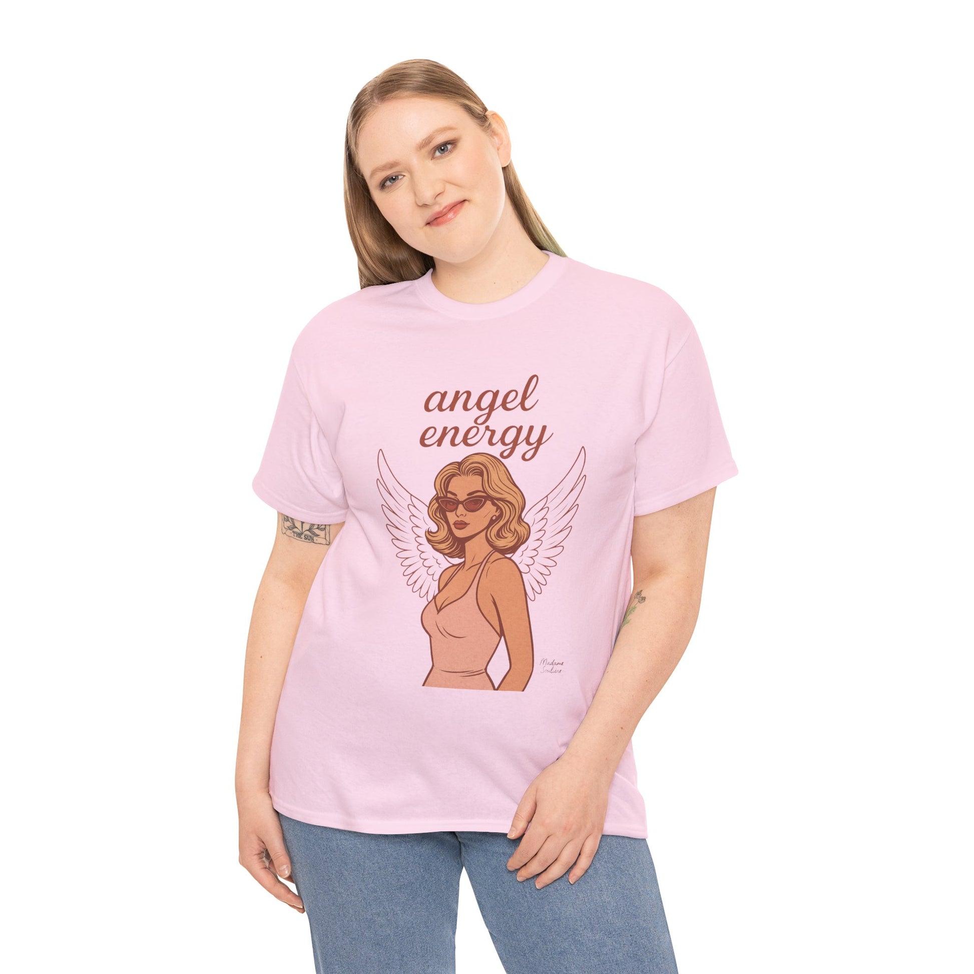 Angel Energy Unisex T-Shirt – Vintage Retro Graphic Tee, Spiritual Pin Up Shirt, Feminine Aesthetic Empowerment Top - Madame Soulière