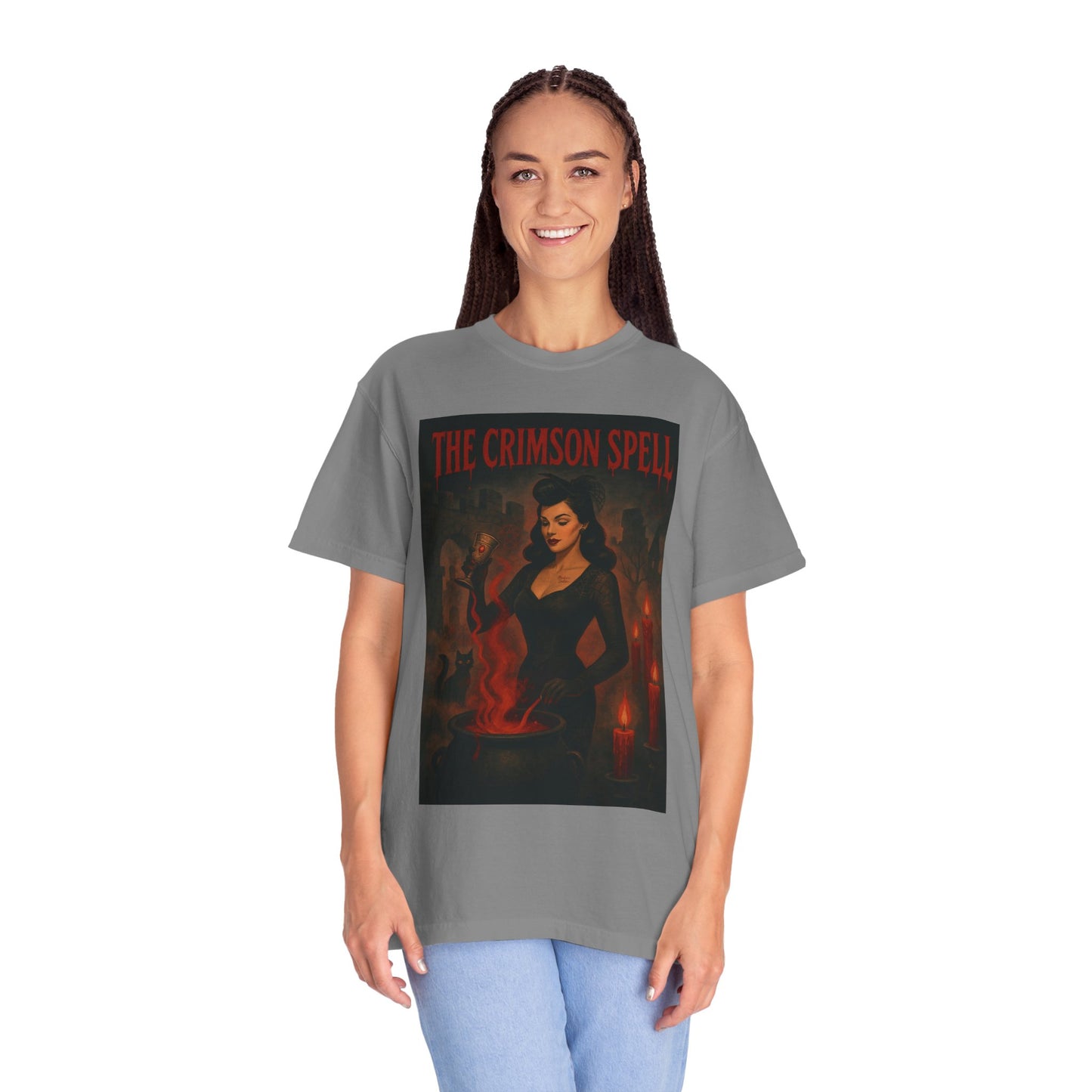 The Crimson Spell Halloween Unisex T-Shirt – Retro Witch Graphic Tee, Vintage Horror Spooky Top,  Scary Season Shirt - Madame Soulière