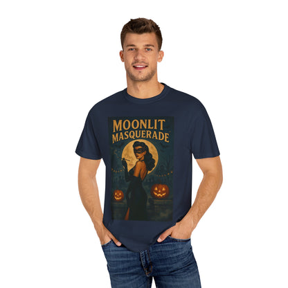 Moonlit Masquerade Halloween Unisex T-Shirt – Retro Vintage Masquerade Ball Graphic Tee, Spooky Horror Top - Madame Soulière