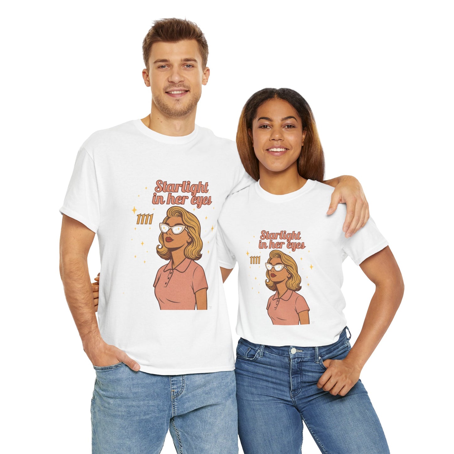 Starlight in Her Eyes – 1111 Angel Number Retro T-Shirt | Unisex Spiritual Vintage Tee - Madame Soulière