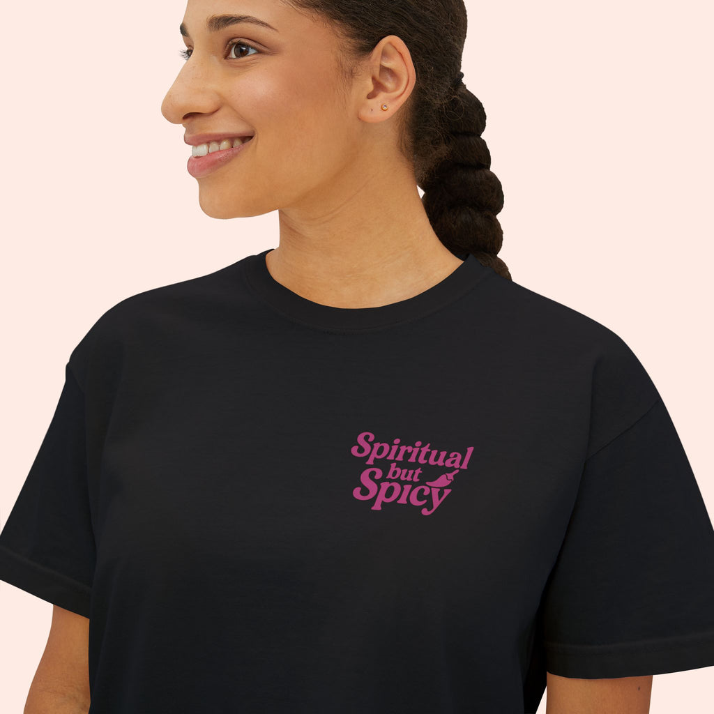 Spiritual but Spicy – Retro Mini Print Boxy T-Shirt