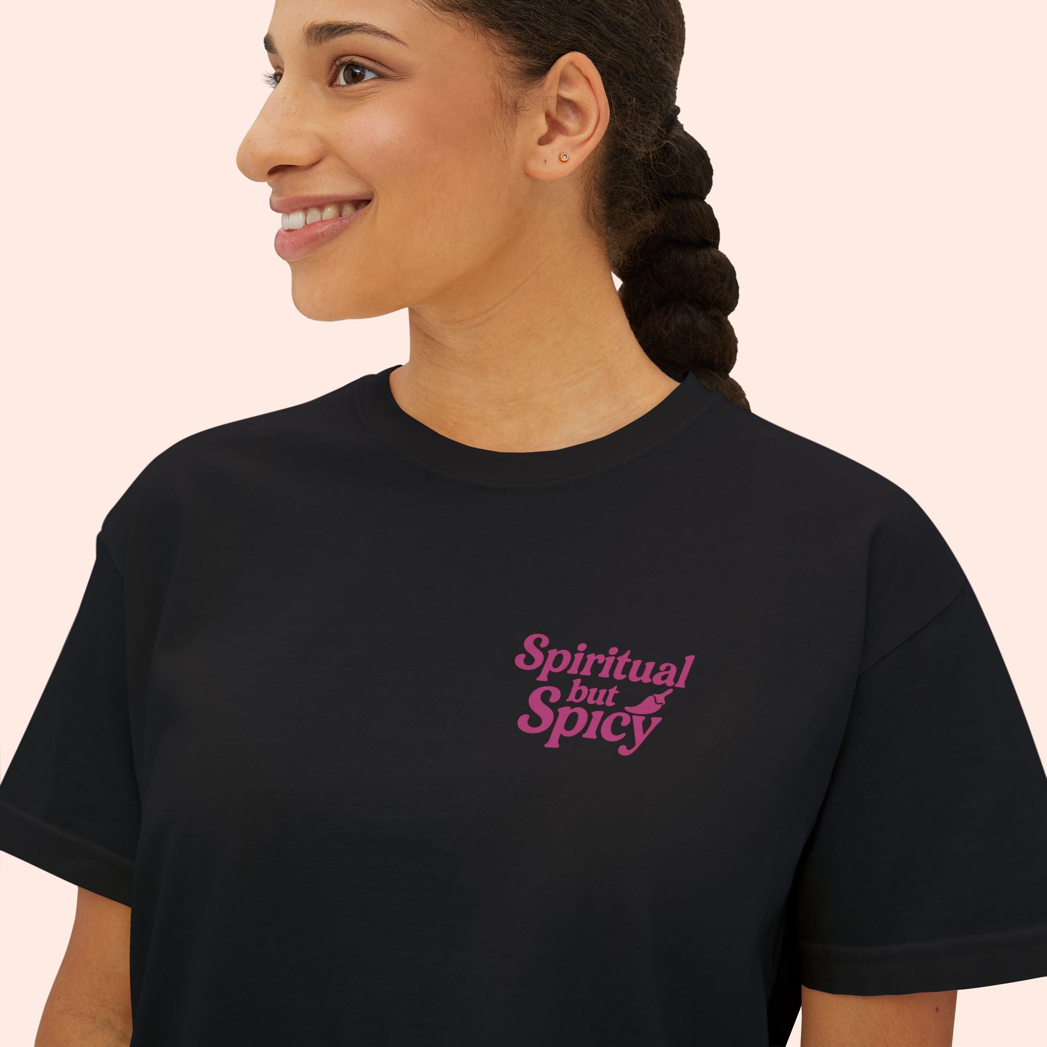 Spiritual but Spicy – Retro Mini Print Boxy T-Shirt