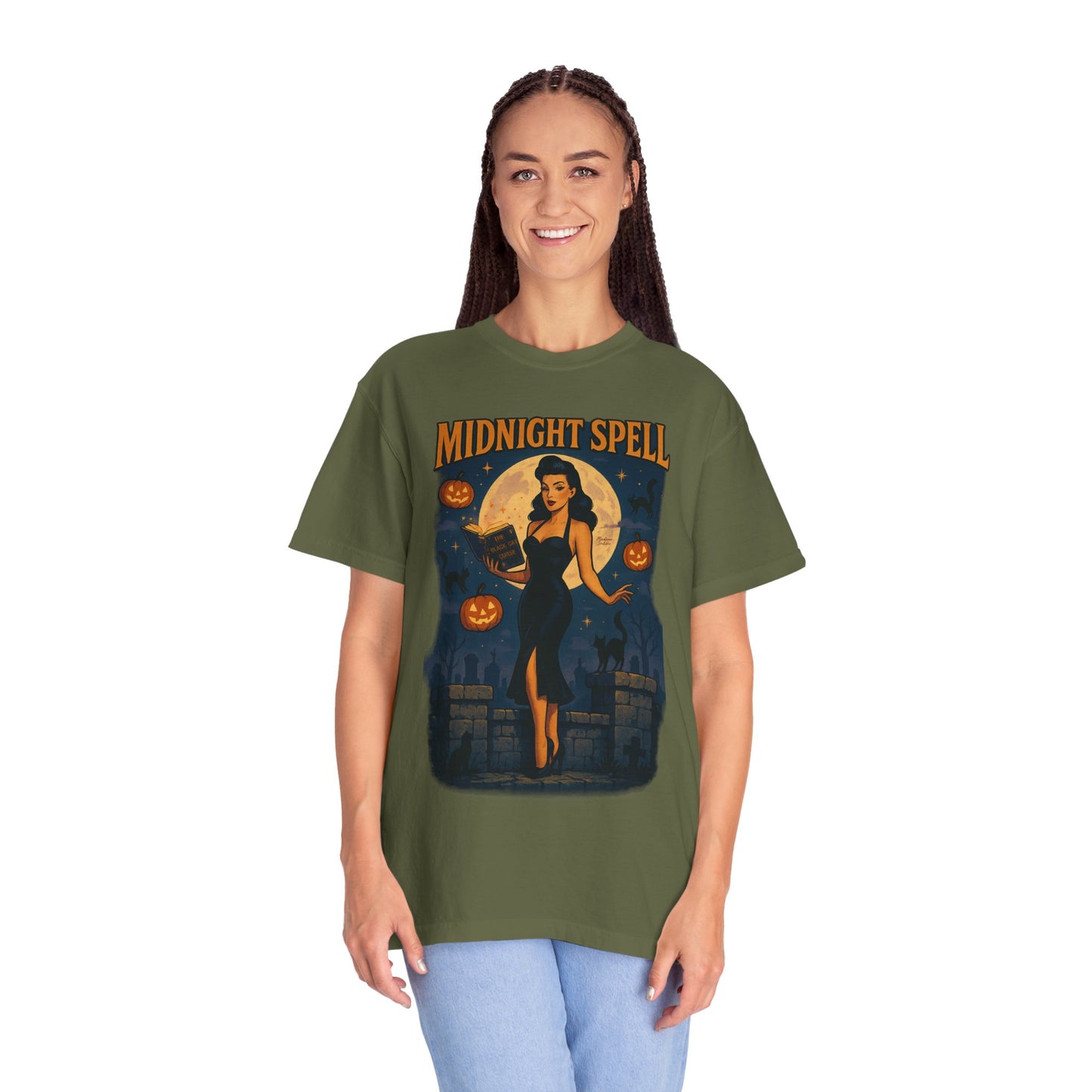 Midnight Spell Halloween Unisex T-Shirt – Retro Witch Graphic Tee, Vintage Spooky Horror Top, Scary Season Shirt - Madame Soulière