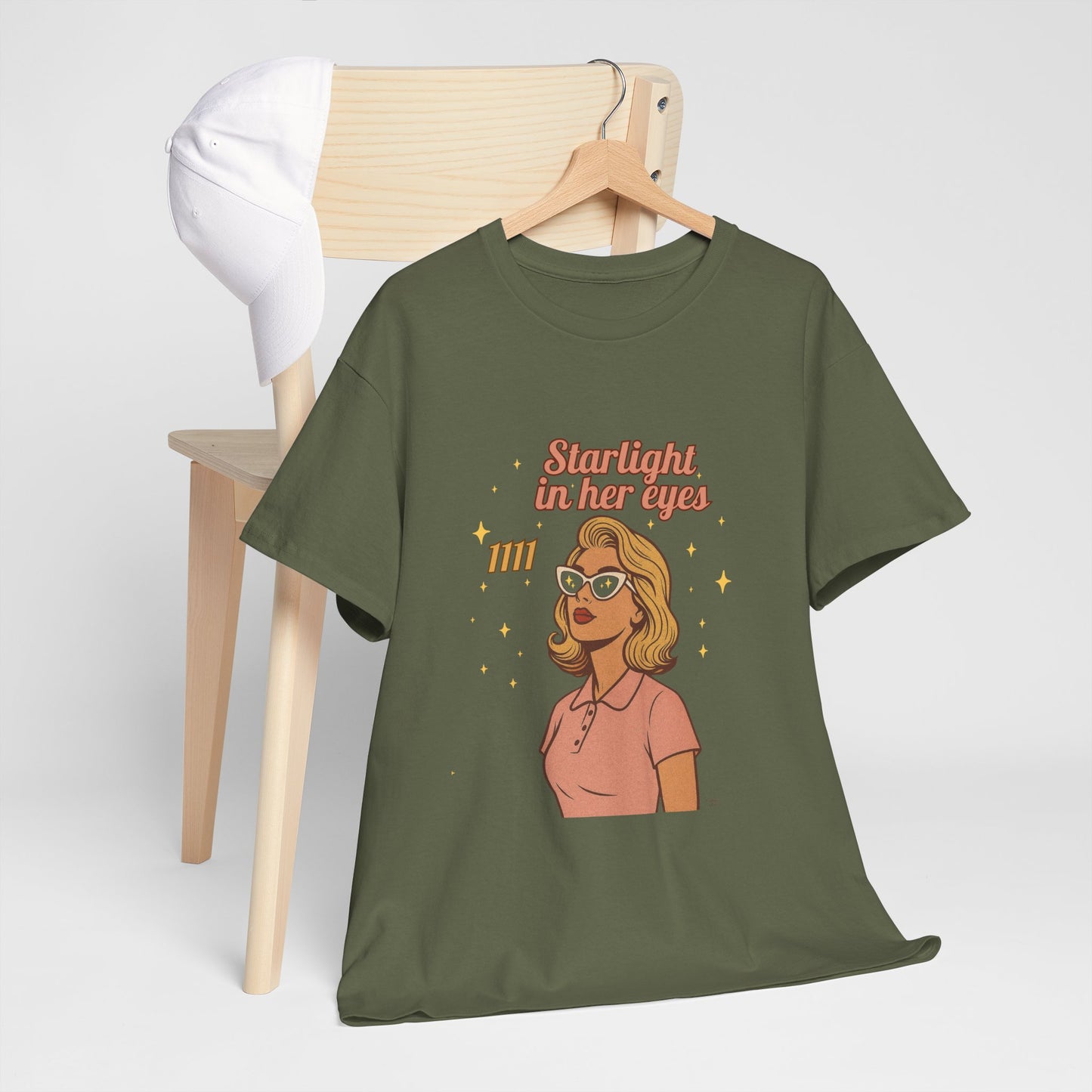 Starlight in Her Eyes – 1111 Angel Number Retro T-Shirt | Unisex Spiritual Vintage Tee - Madame Soulière