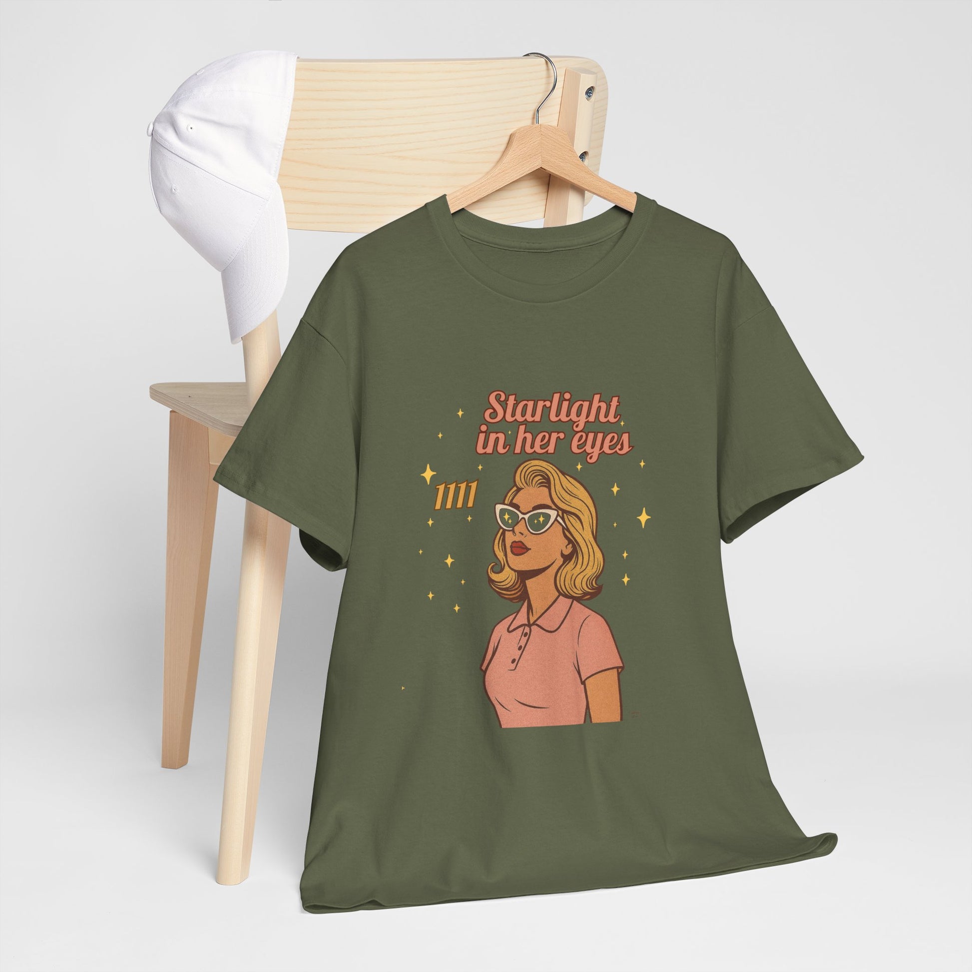 Starlight in Her Eyes – 1111 Angel Number Retro T-Shirt | Unisex Spiritual Vintage Tee - Madame Soulière