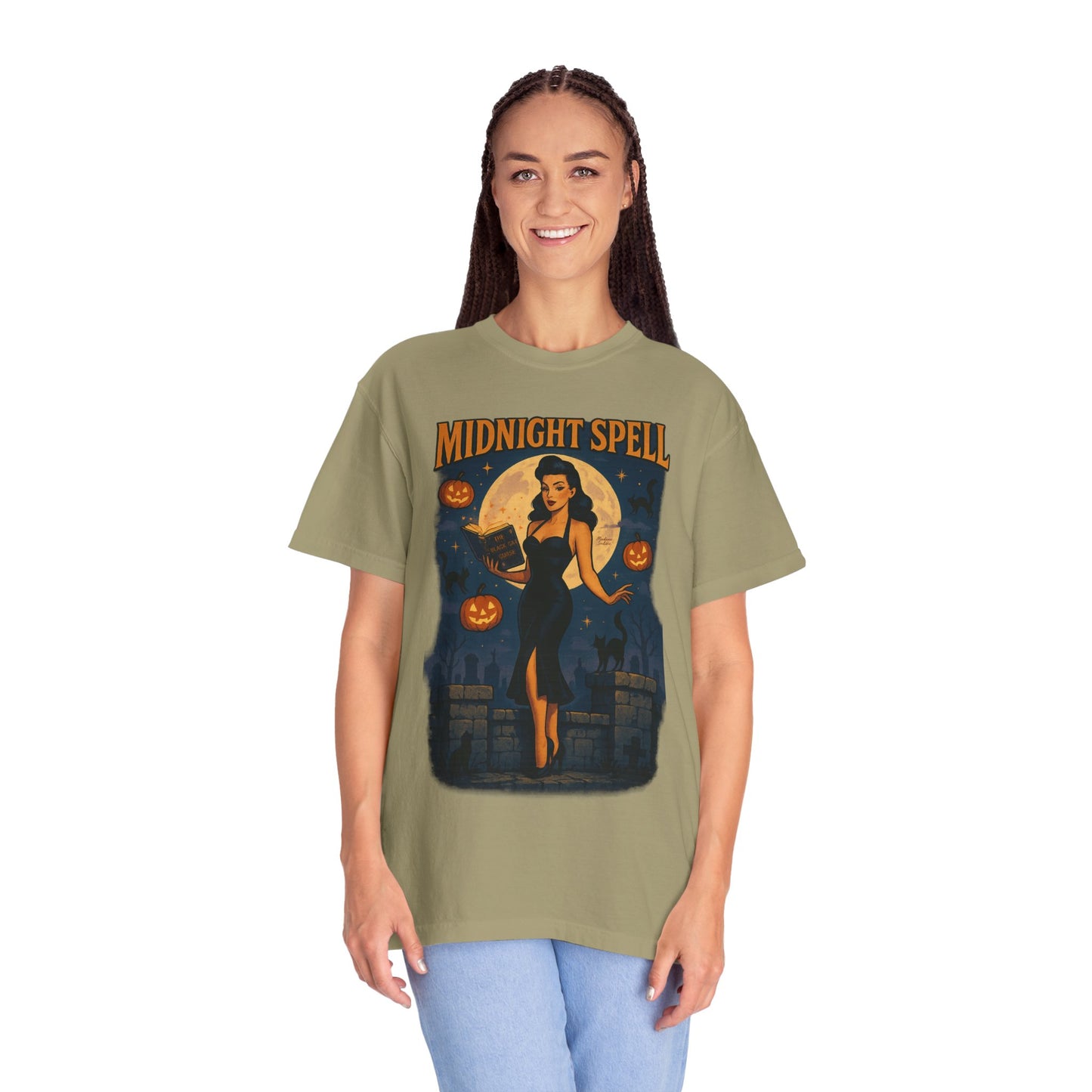 Midnight Spell Halloween Unisex T-Shirt – Retro Witch Graphic Tee, Vintage Spooky Horror Top, Scary Season Shirt - Madame Soulière