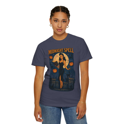 Midnight Spell Halloween Unisex T-Shirt – Retro Witch Graphic Tee, Vintage Spooky Horror Top, Scary Season Shirt - Madame Soulière