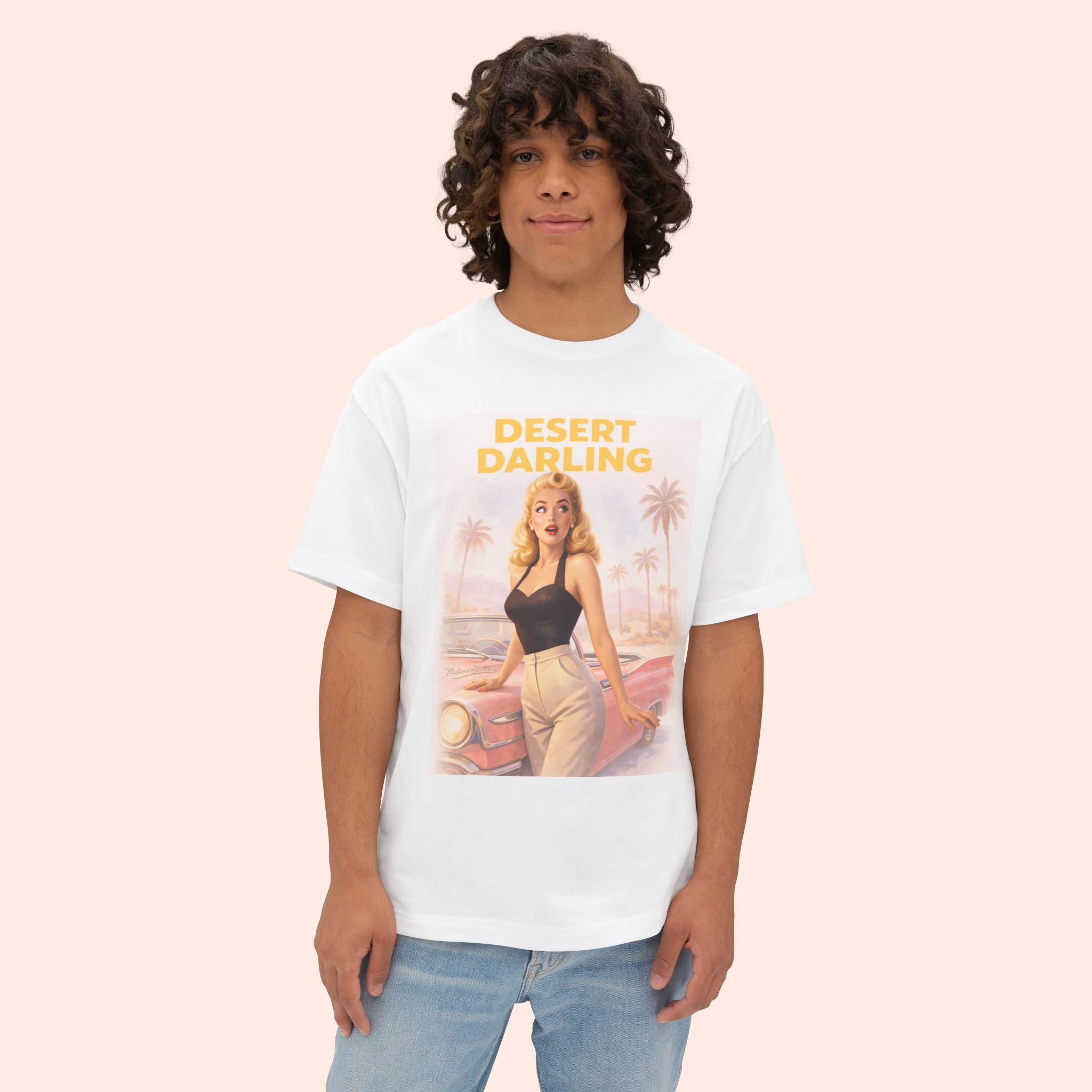Desert Darling – Retro Pin-Up Graphic Long Boxy T-Shirt