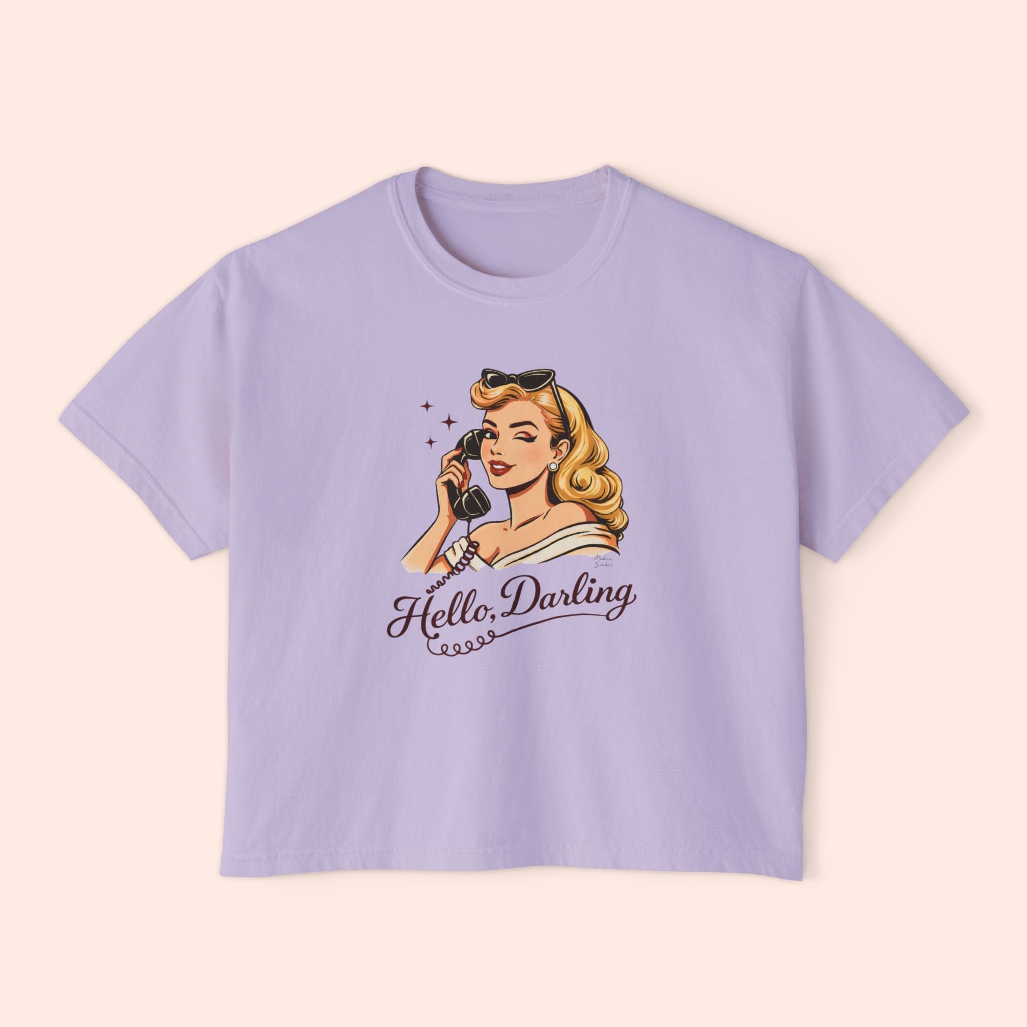 Hello Darling - Retro Pin-Up Graphic Boxy T-Shirt