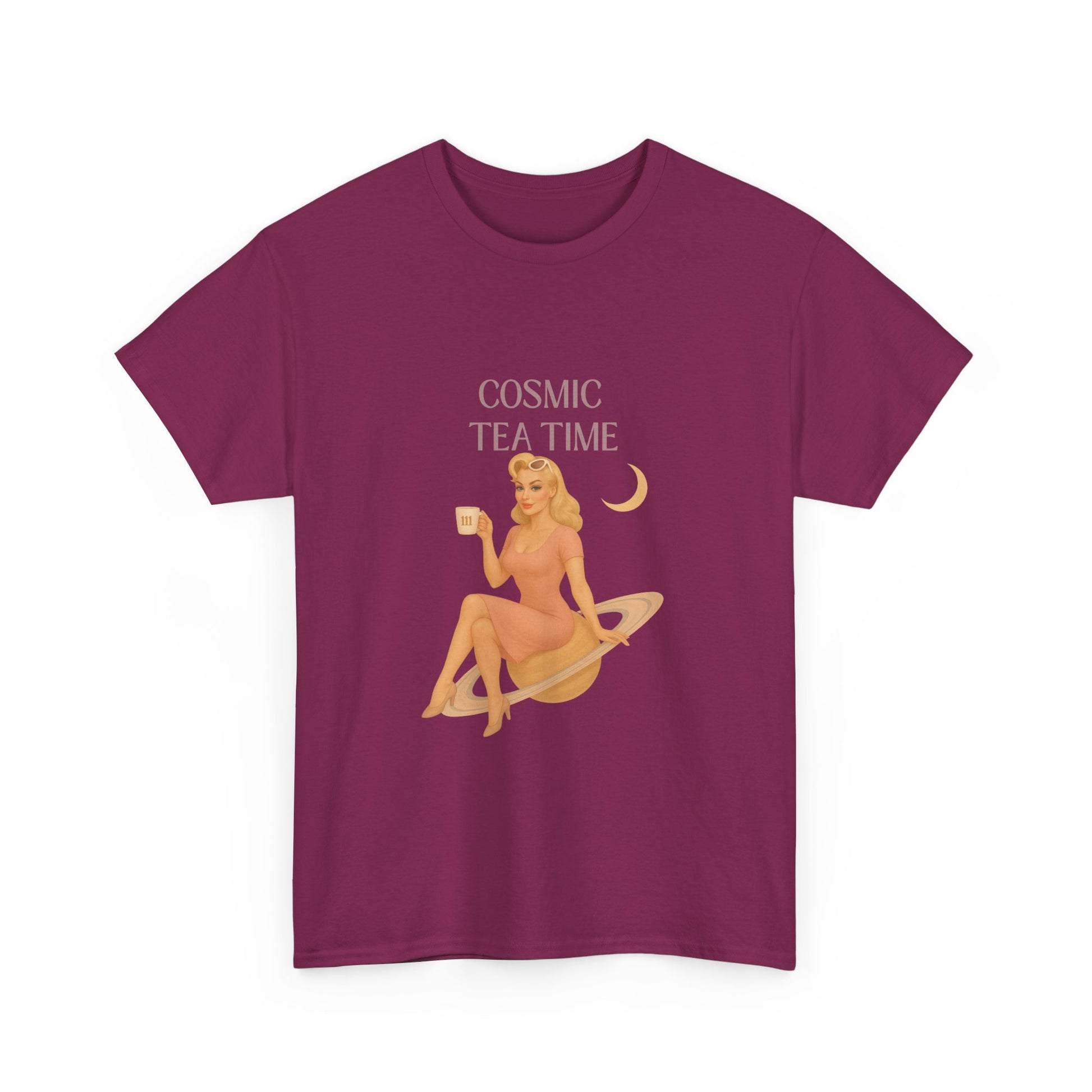 Cosmic Tea Time 111 Unisex T-Shirt – Retro Vintage Graphic Tee, Angel Number Shirt, Spiritual Pin Up Top, Unisex Cosmic Vibes Tee - Madame Soulière