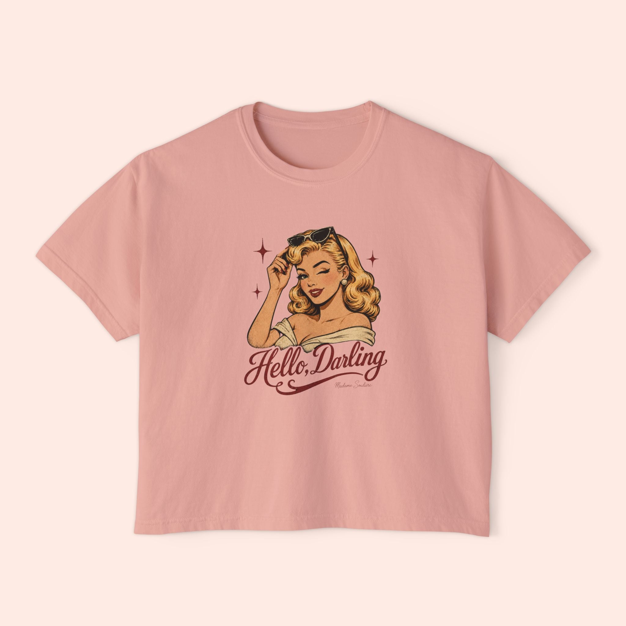 Hello Darling - Retro Pin-Up Graphic Boxy T-Shirt