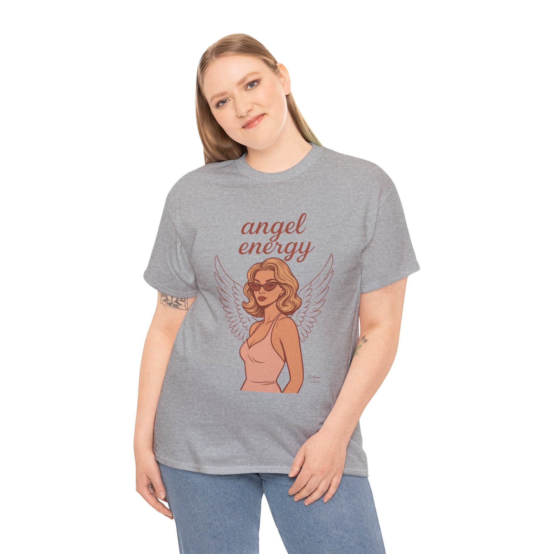 Angel Energy Unisex T-Shirt – Vintage Retro Graphic Tee, Spiritual Pin Up Shirt, Feminine Aesthetic Empowerment Top - Madame Soulière