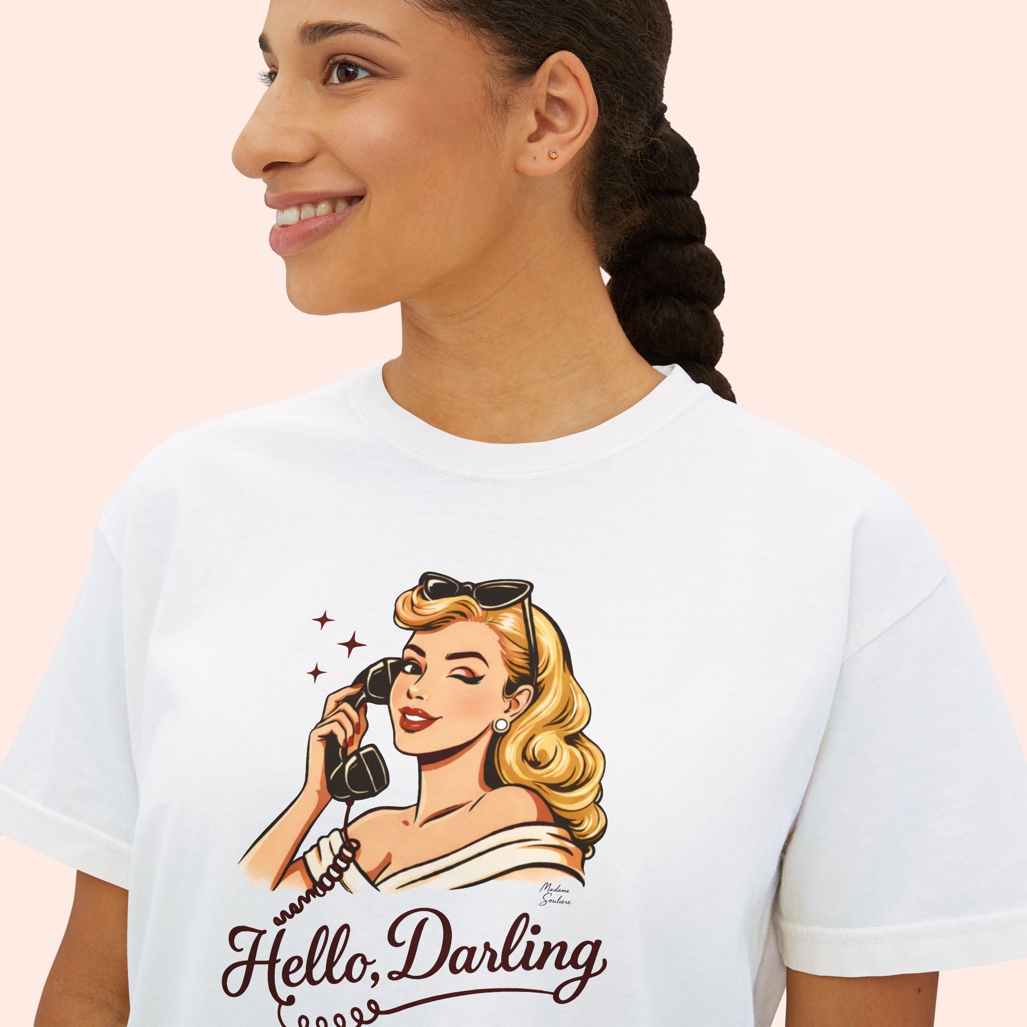 Hello Darling - Retro Pin-Up Graphic Boxy T-Shirt