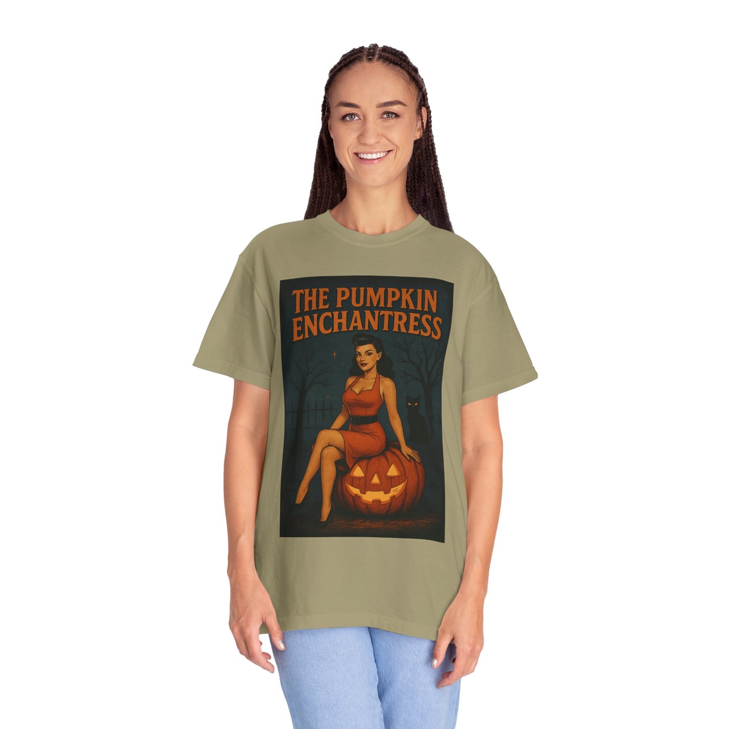 The Pumpkin Enchantress Halloween Unisex T-Shirt – Retro Witch Graphic Tee, Vintage Pumpkin Horror Top, Spooky Unisex Scary Season Shirt - Madame Soulière