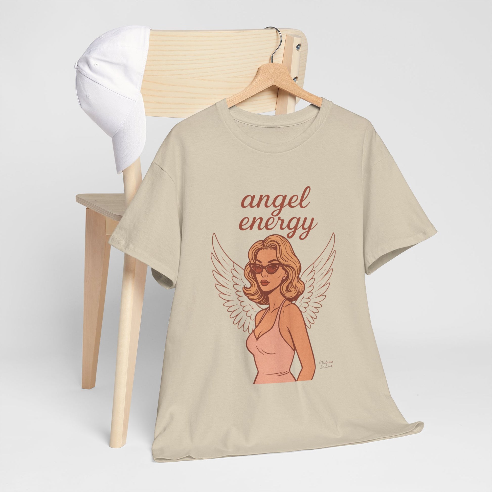 Angel Energy Unisex T-Shirt – Vintage Retro Graphic Tee, Spiritual Pin Up Shirt, Feminine Aesthetic Empowerment Top - Madame Soulière