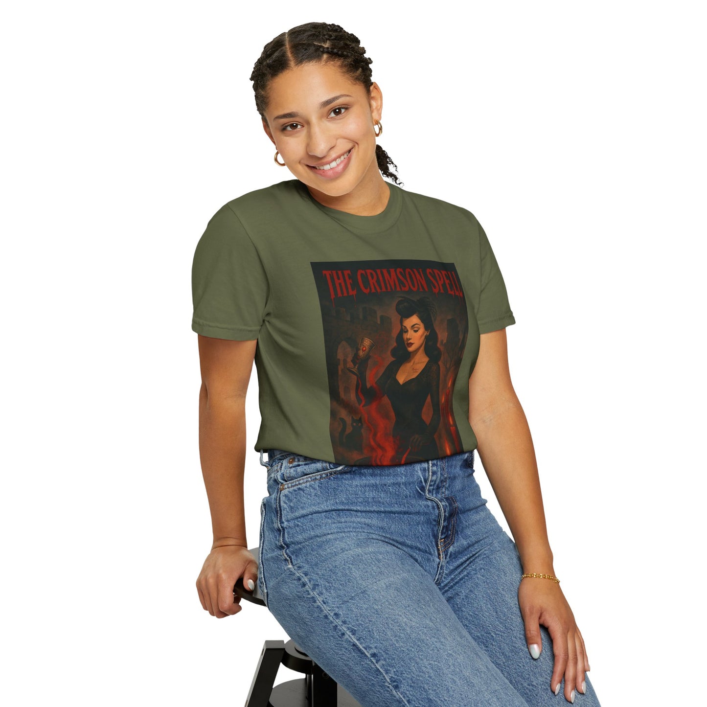 The Crimson Spell Halloween Unisex T-Shirt – Retro Witch Graphic Tee, Vintage Horror Spooky Top,  Scary Season Shirt - Madame Soulière