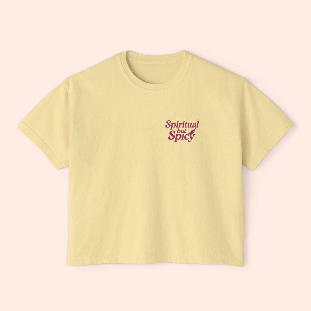 Spiritual but Spicy – Retro Mini Print Boxy T-Shirt