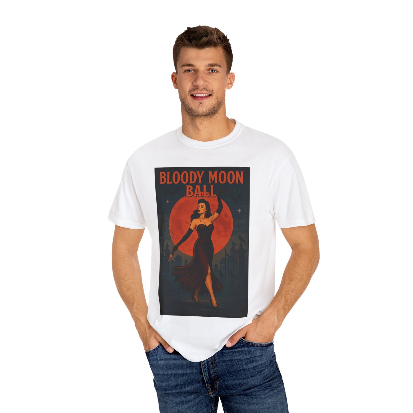 Bloody Moon Halloween Unisex T-Shirt – Vampire Retro Graphic Tee, Vintage Horror Spooky Top, Scary Season Shirt - Madame Soulière