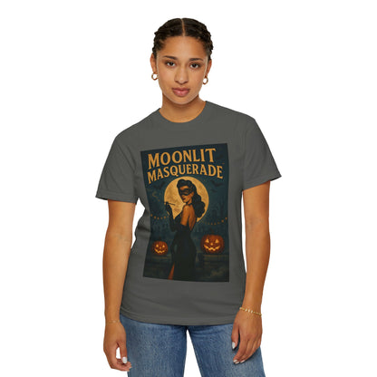 Moonlit Masquerade Halloween Unisex T-Shirt – Retro Vintage Masquerade Ball Graphic Tee, Spooky Horror Top - Madame Soulière
