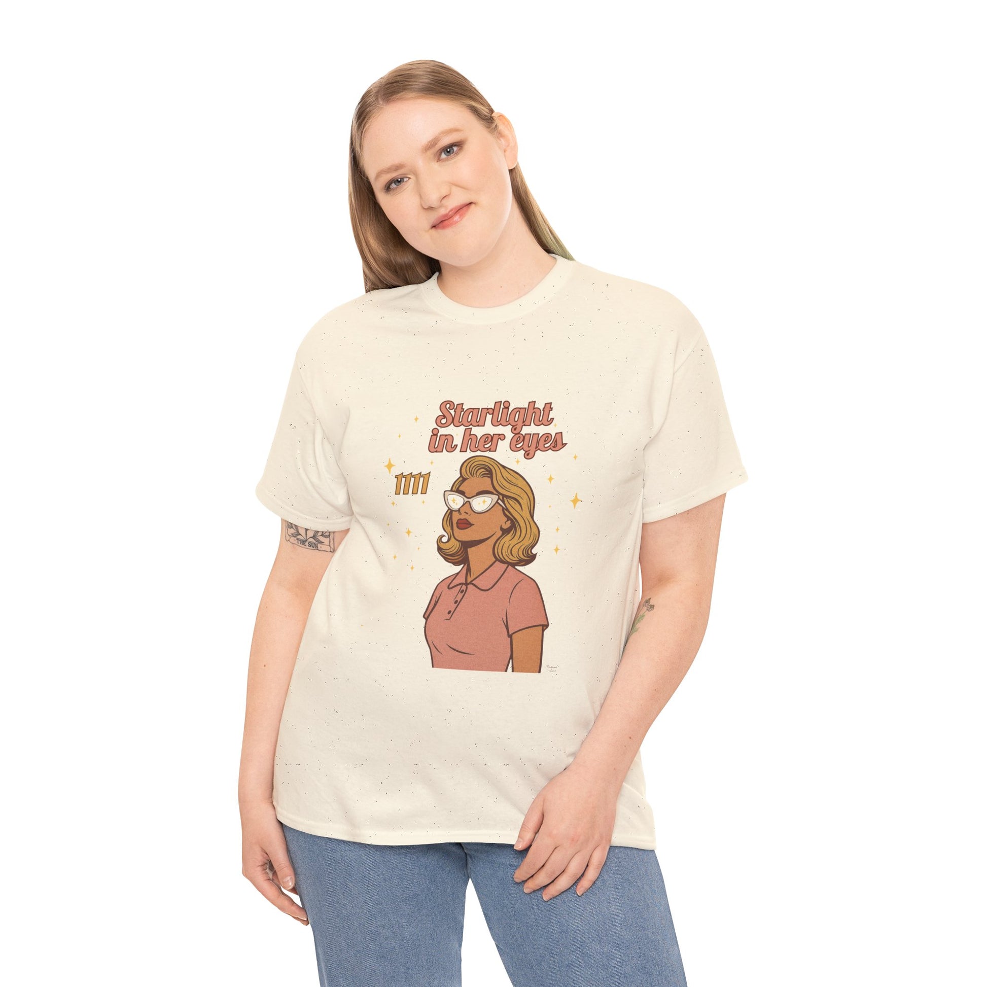 Starlight in Her Eyes – 1111 Angel Number Retro T-Shirt | Unisex Spiritual Vintage Tee - Madame Soulière