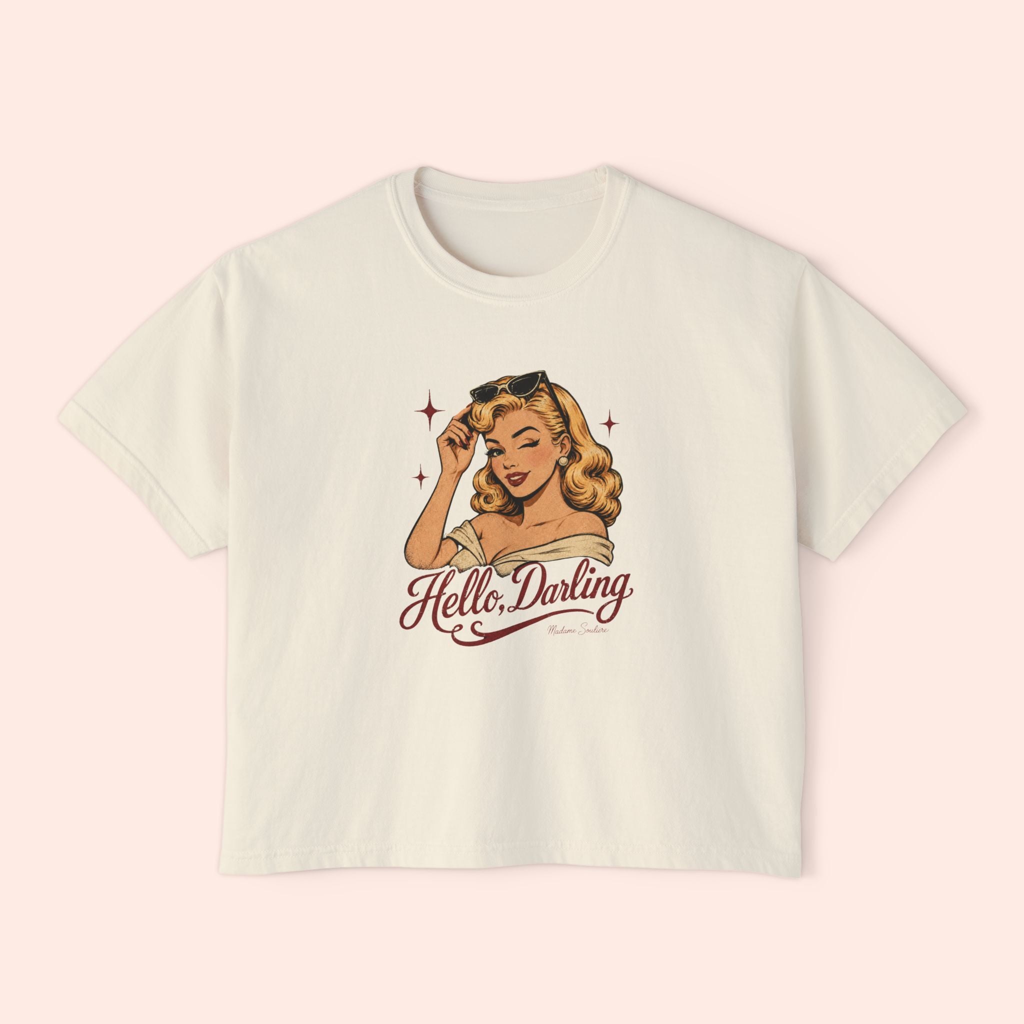 Hello Darling - Retro Pin-Up Graphic Boxy T-Shirt