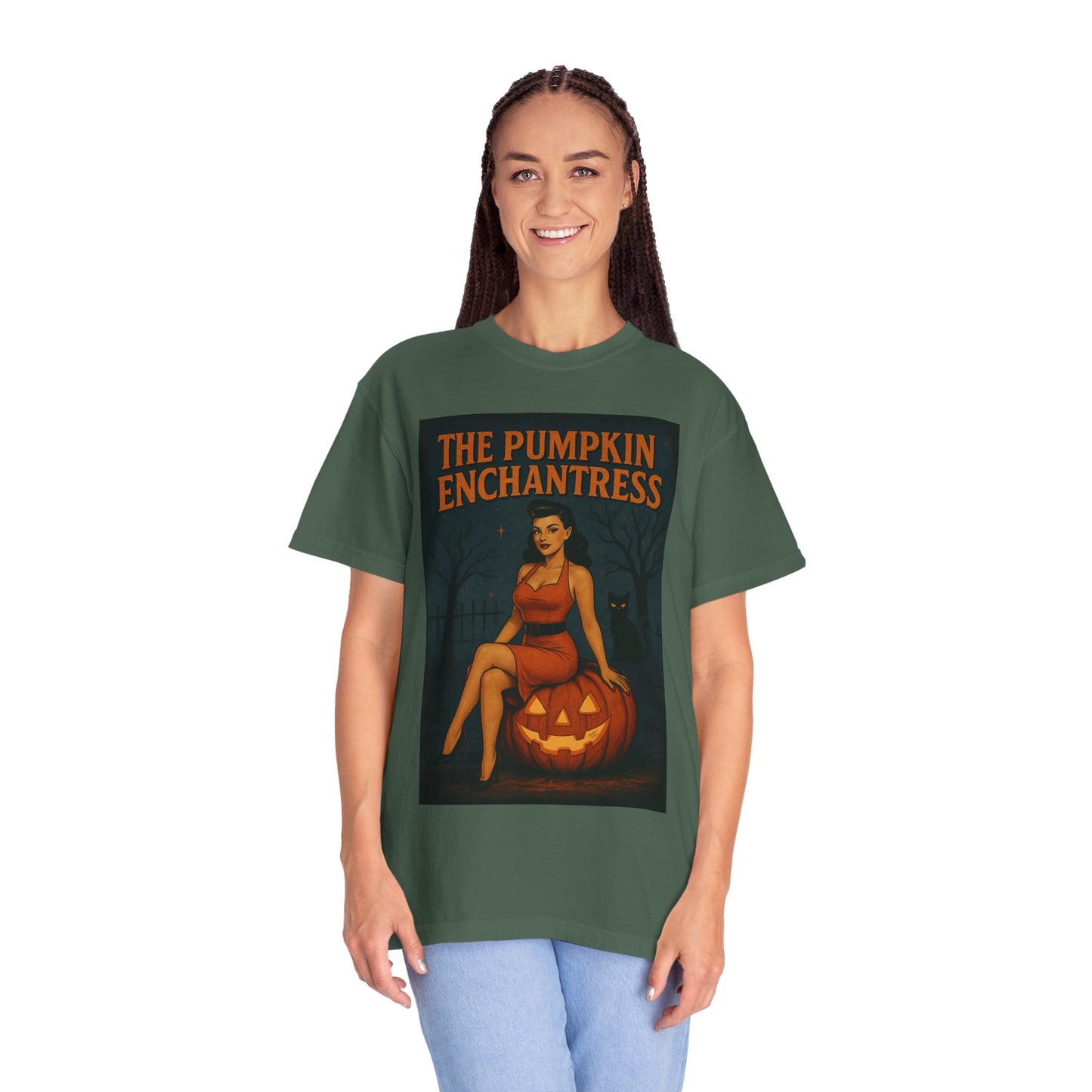 The Pumpkin Enchantress Halloween Unisex T-Shirt – Retro Witch Graphic Tee, Vintage Pumpkin Horror Top, Spooky Unisex Scary Season Shirt - Madame Soulière