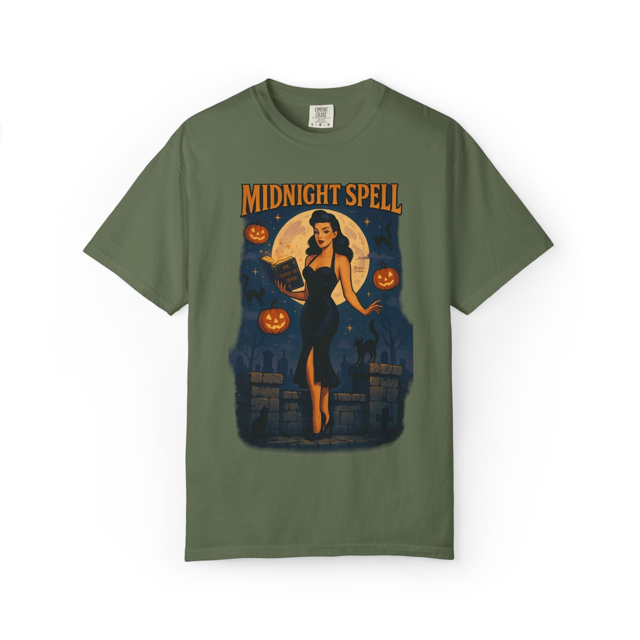 Midnight Spell – Retro Pin-Up Witch Unisex Halloween T-Shirt