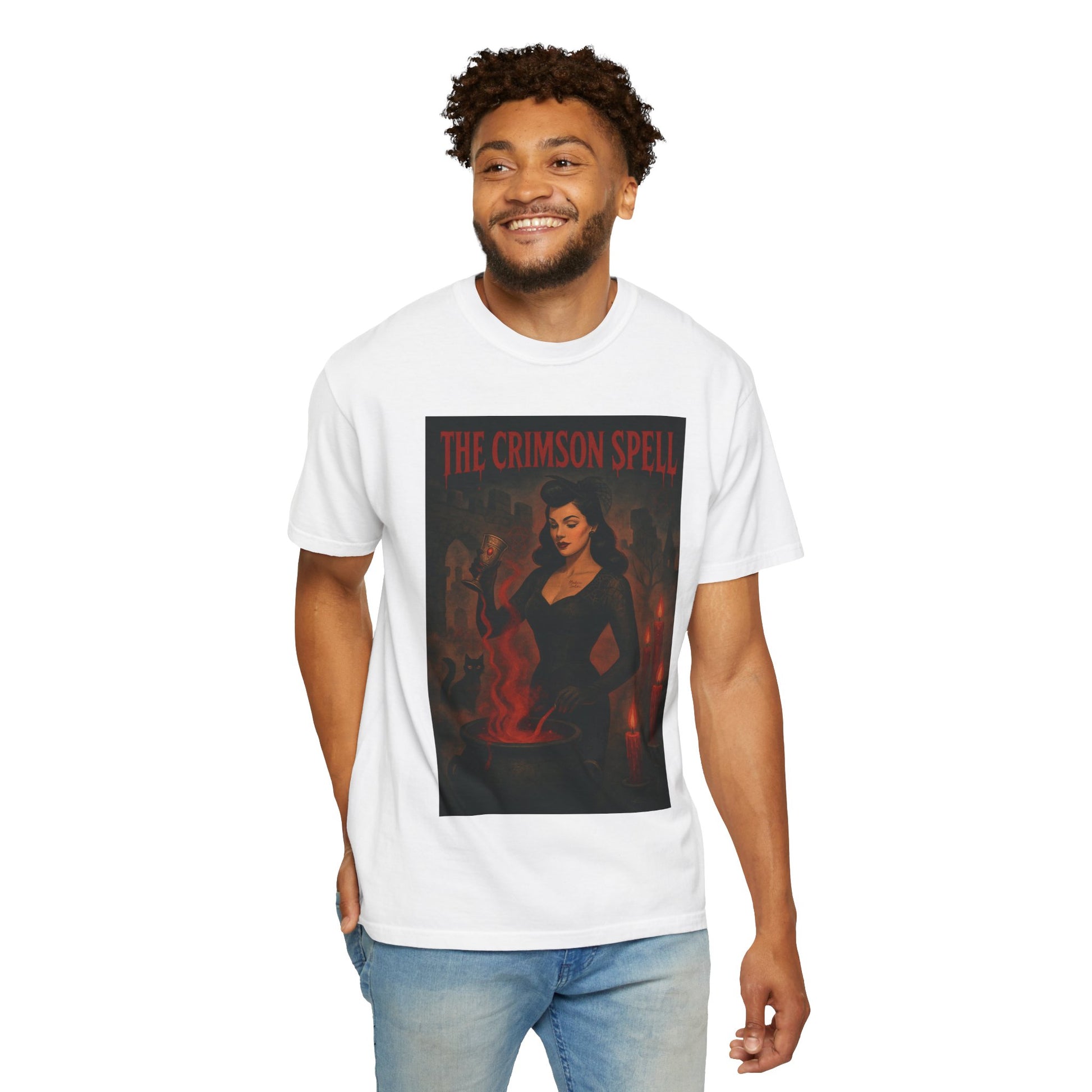 The Crimson Spell Halloween Unisex T-Shirt – Retro Witch Graphic Tee, Vintage Horror Spooky Top,  Scary Season Shirt - Madame Soulière