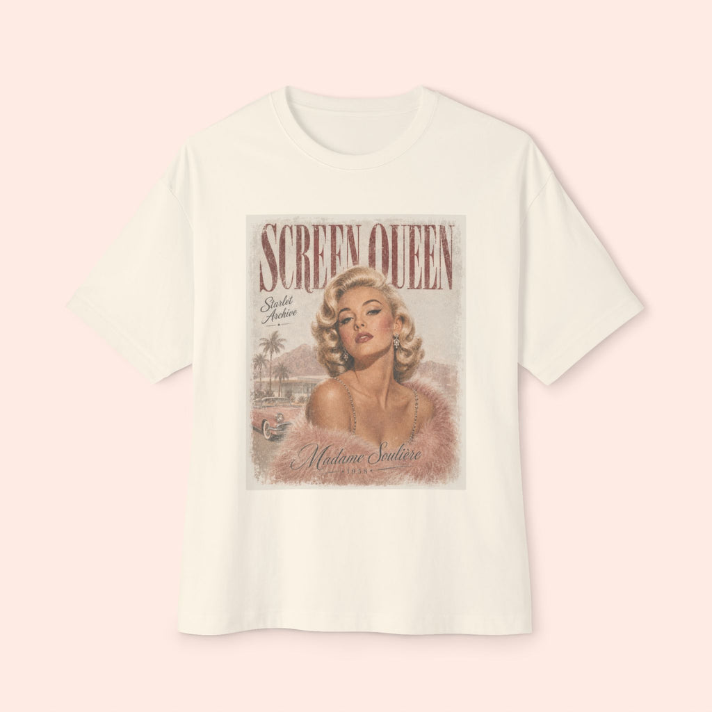 Screen Queen Long Boxy Shirt – Vintage 1950s Palm Springs Graphic Tee