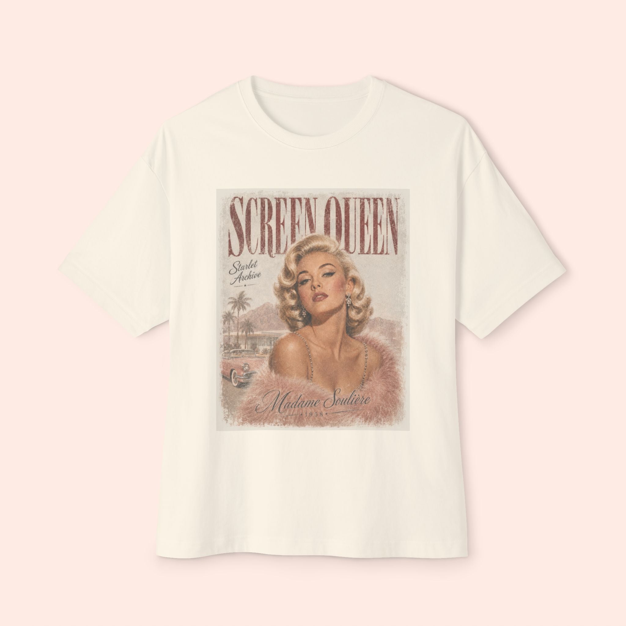 Screen Queen Long Boxy Shirt – Vintage 1950s Palm Springs Graphic Tee