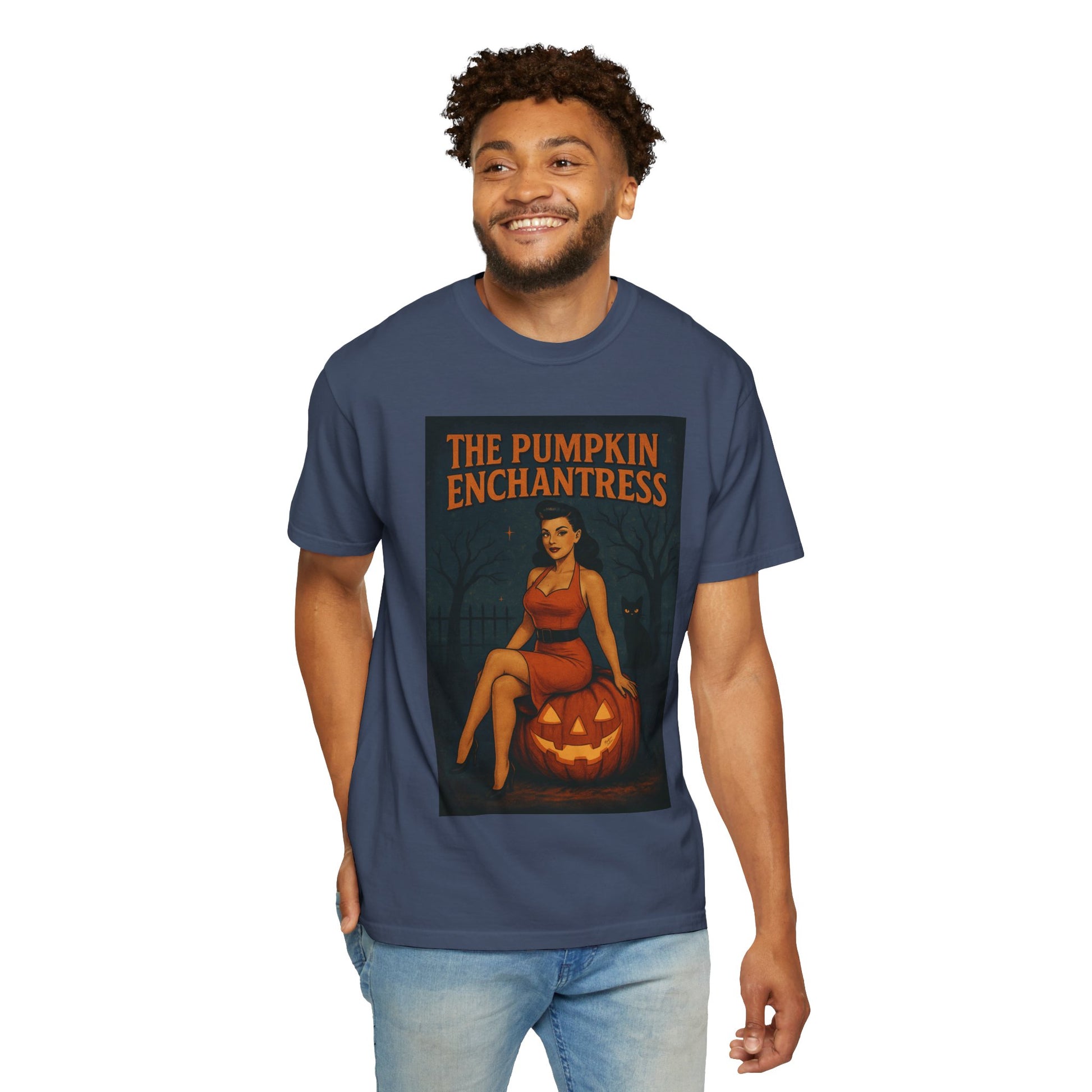 The Pumpkin Enchantress Halloween Unisex T-Shirt – Retro Witch Graphic Tee, Vintage Pumpkin Horror Top, Spooky Unisex Scary Season Shirt - Madame Soulière