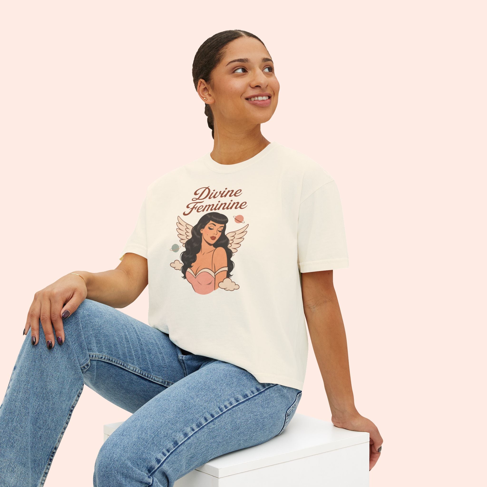 Divine Feminine - Retro Pin Up Celestial Graphic Boxy T-Shirt